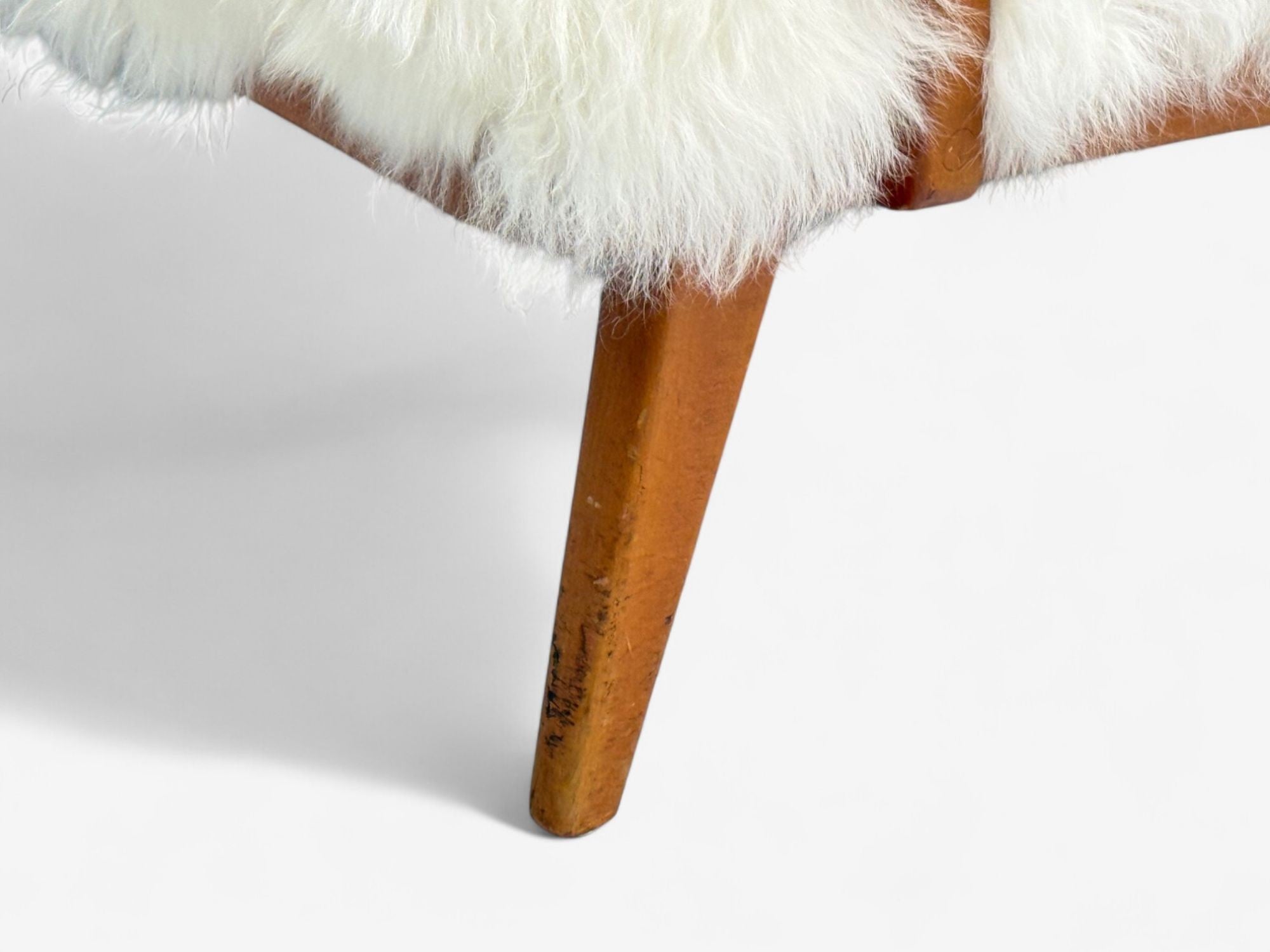 Danish Modern, Beech, Mongolian Fur, Lounge Chair, Denmark, 1950s