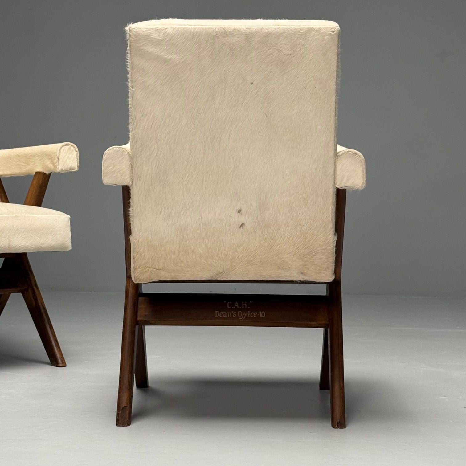 Pierre Jeanneret, French Mid-Century Modern, Upholstered Arm Chairs, Cowhide