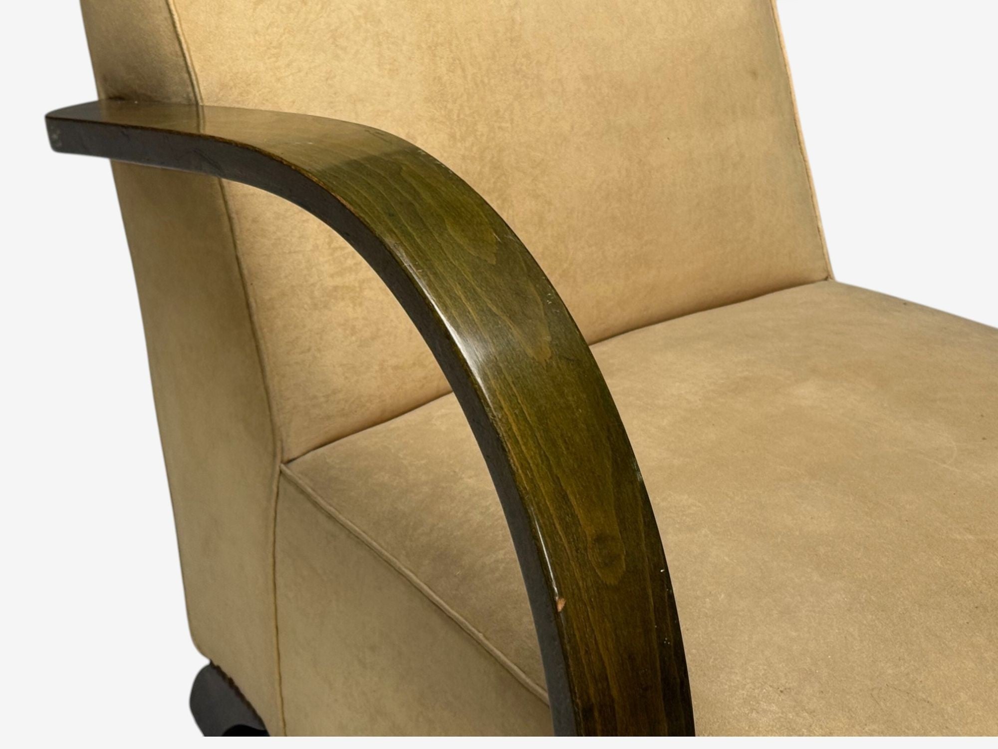 Vittorio Valabrega, Beige Velvet, Bentwood, Lounge Chairs, Italy, 1940s