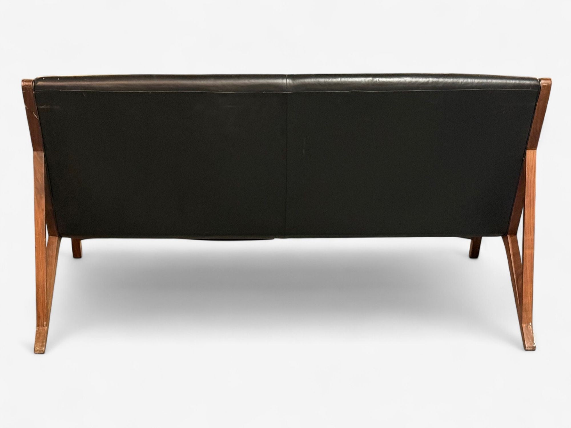 Hans J. Wegner Style, Teak, Leatherette, Settee, Denmark, 1950s