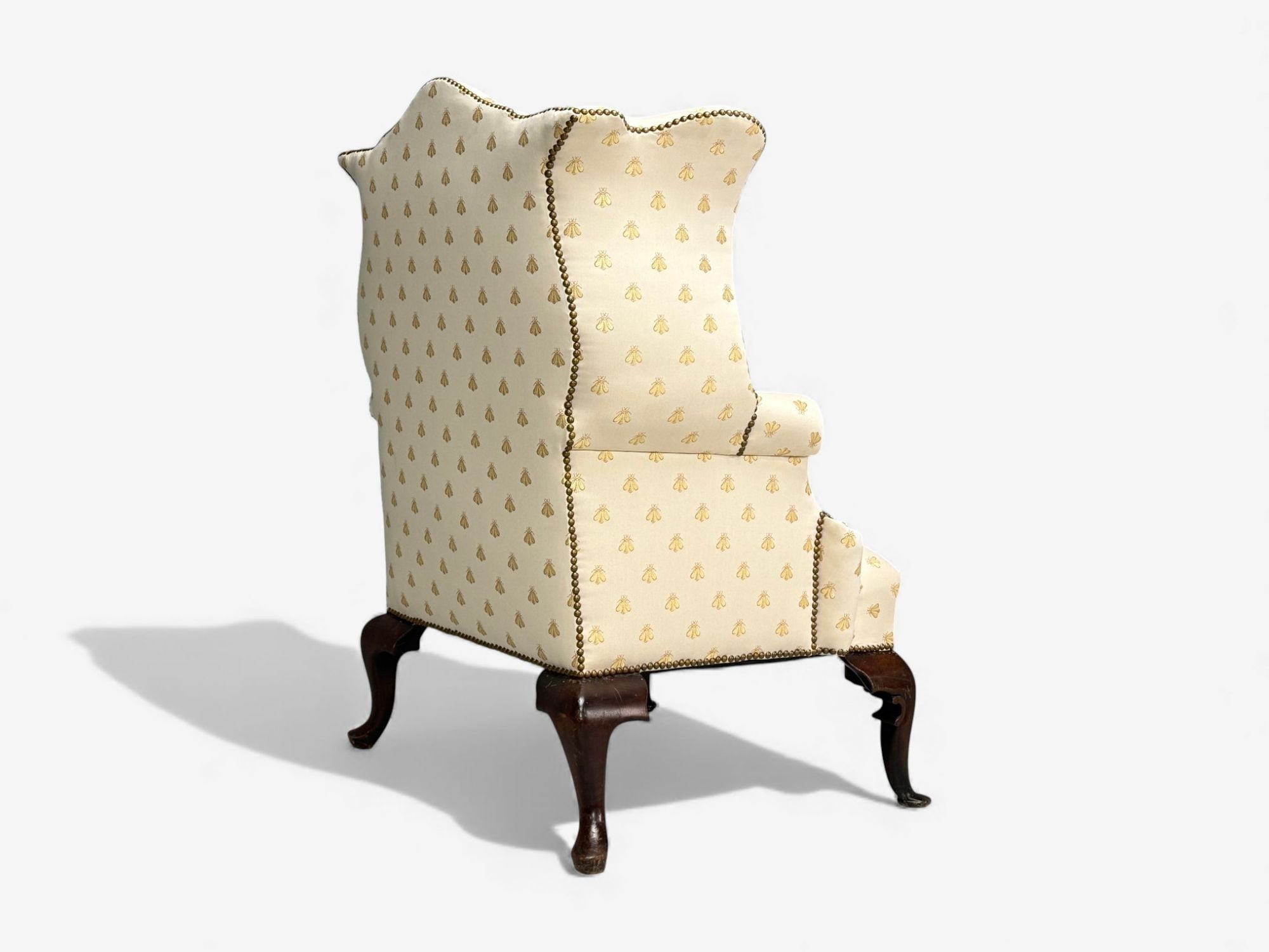 Queen Anne , Scalamandre Fabric, Mahogany, Wingback Chair, England, 19th c.