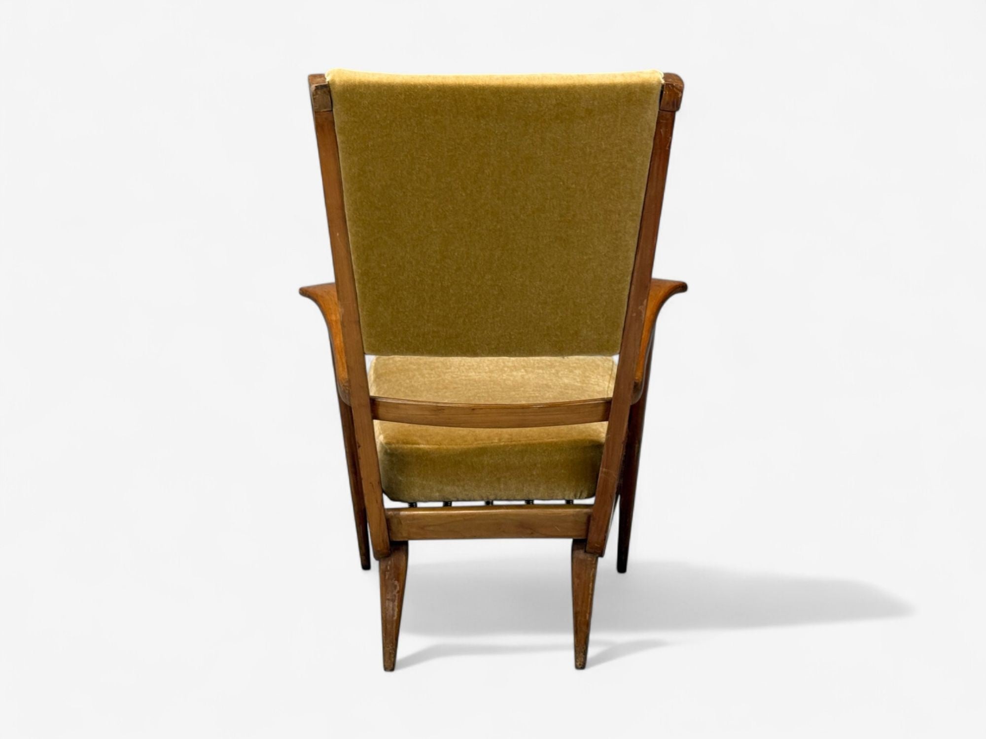 Italian Modern, Stained Wood, Camel Mohair, Lounge Chair, Italy, 1950s