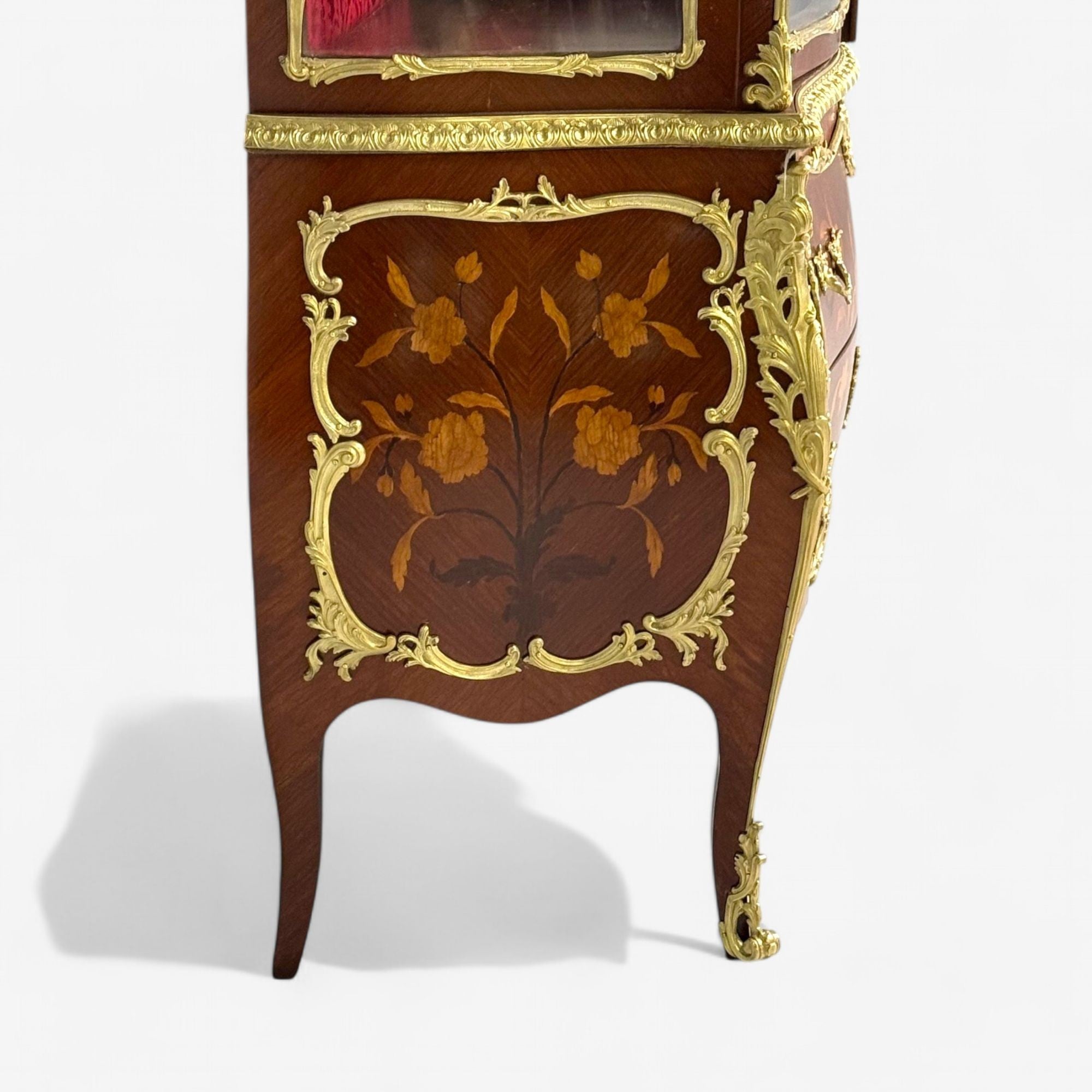 Louis XV Style, Bombe Vitrines, Ormolu Bronze, Inlaid Marquetry, France, 19th