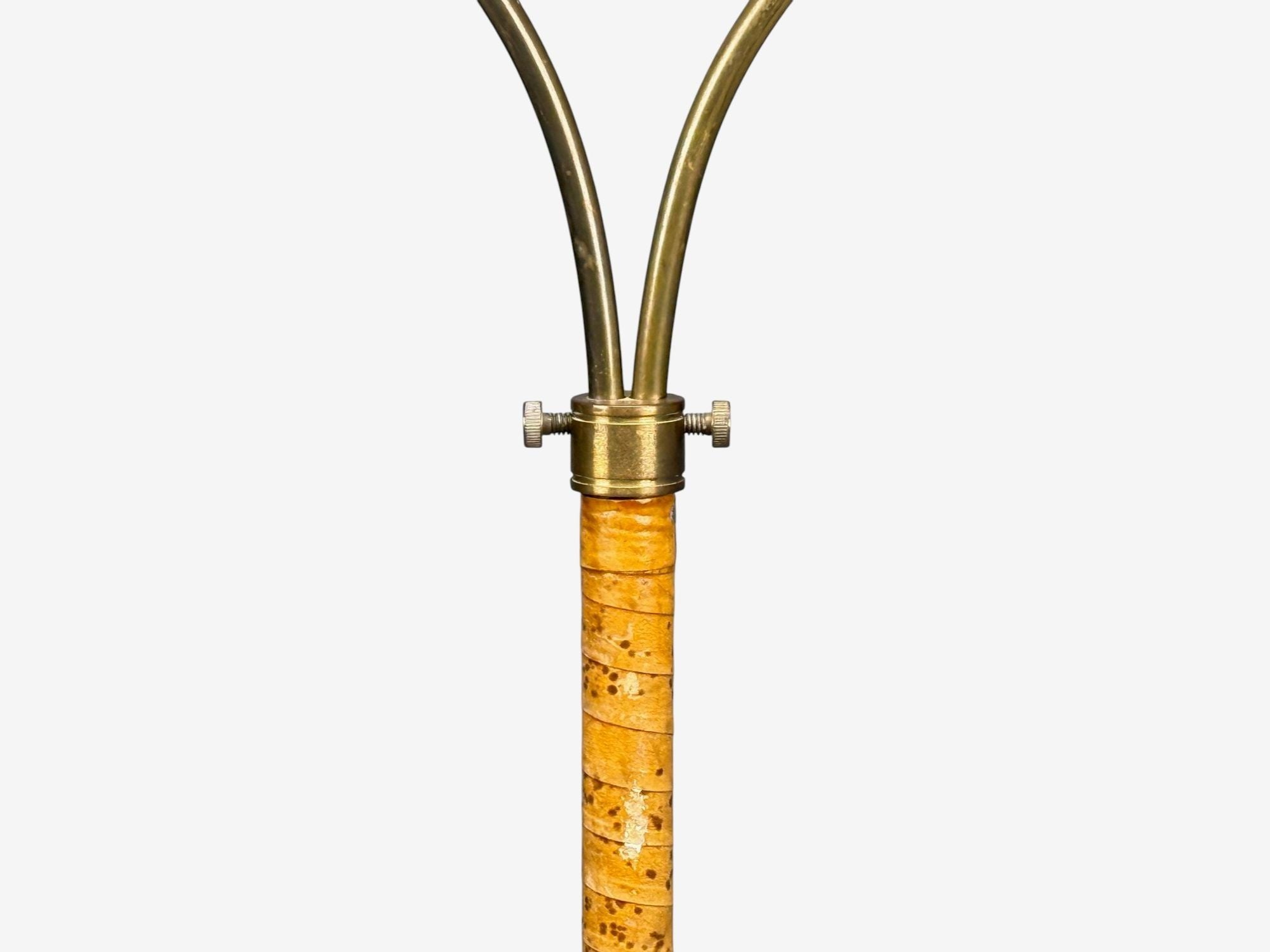 Corona Belysning, Floor Lamp, Wood, Brass, Fabric, Sweden, 1940s