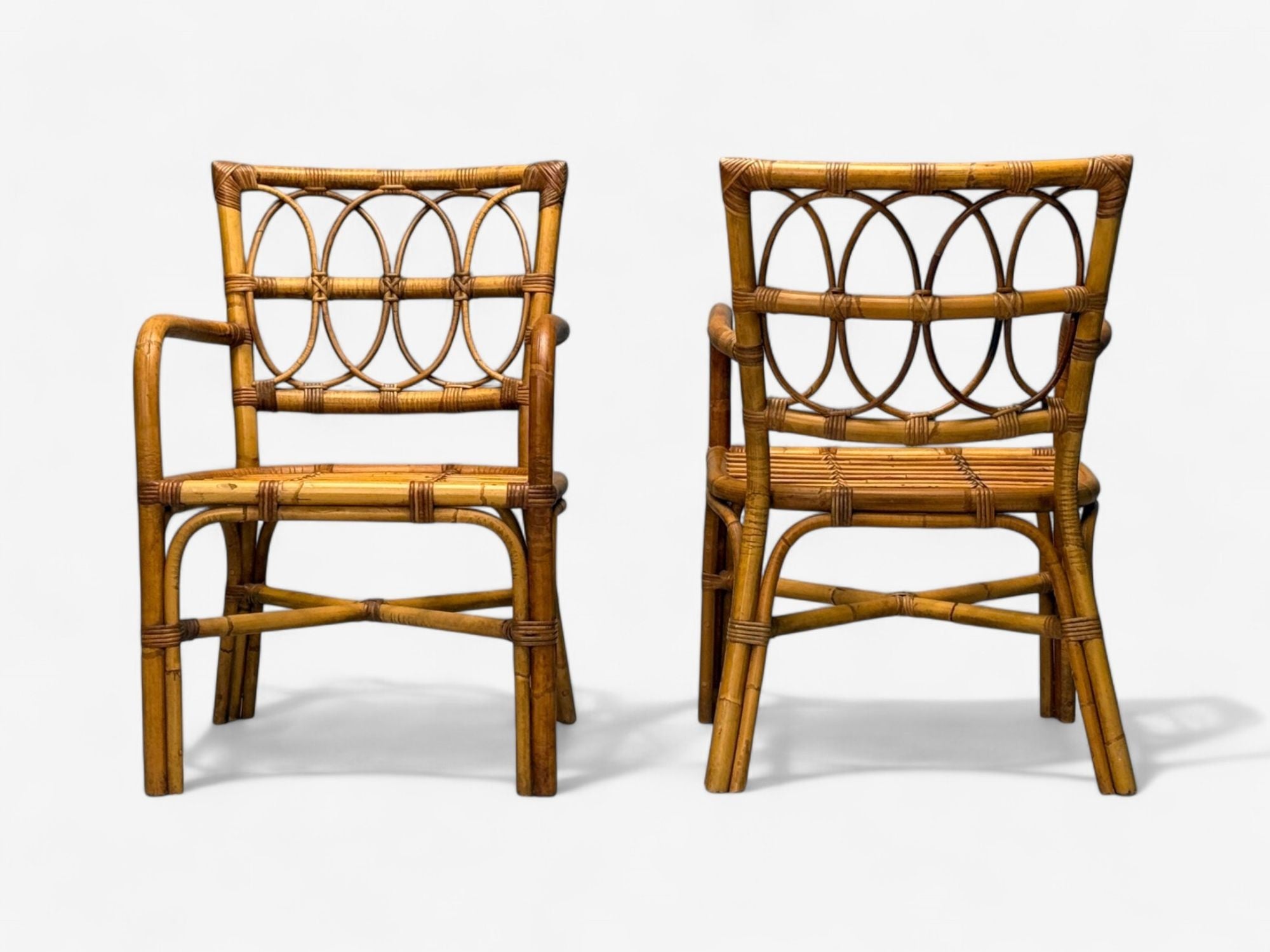 Bielecky Brothers, Modern, Six Dining Chairs, Rattan, Cane, USA, 21st C.