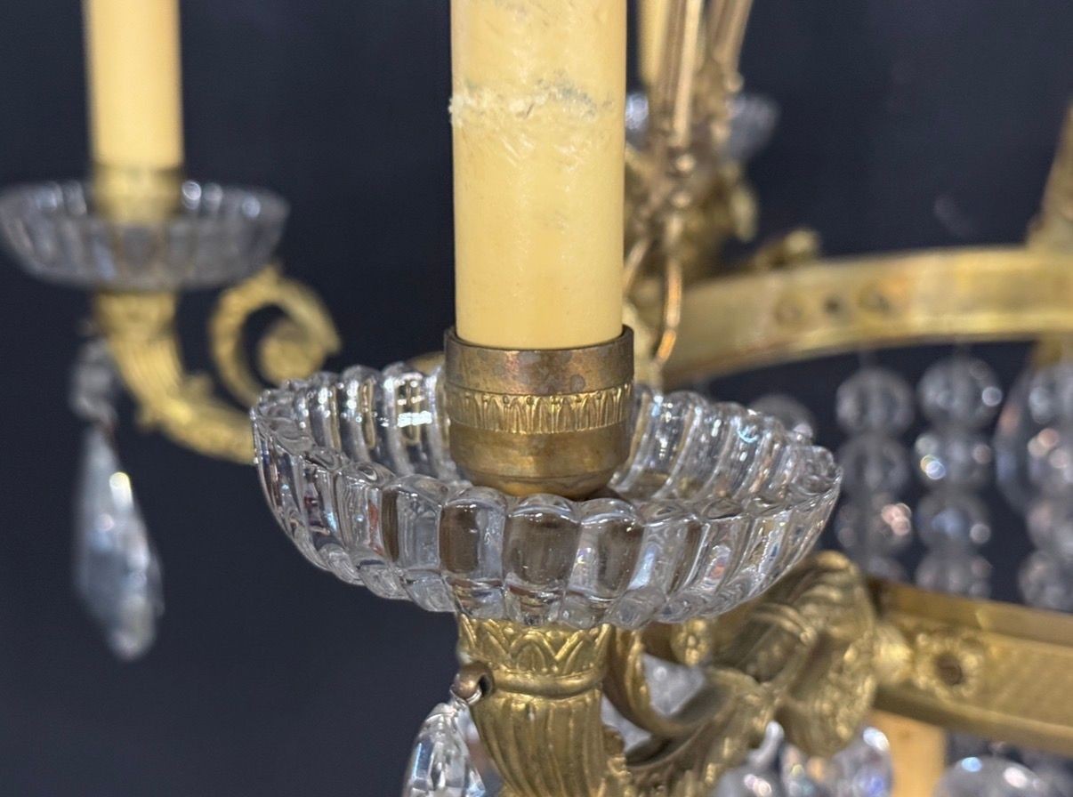 Neoclassical, Bronze, Crystal, Nine Light Chandelier, France, 19th c.