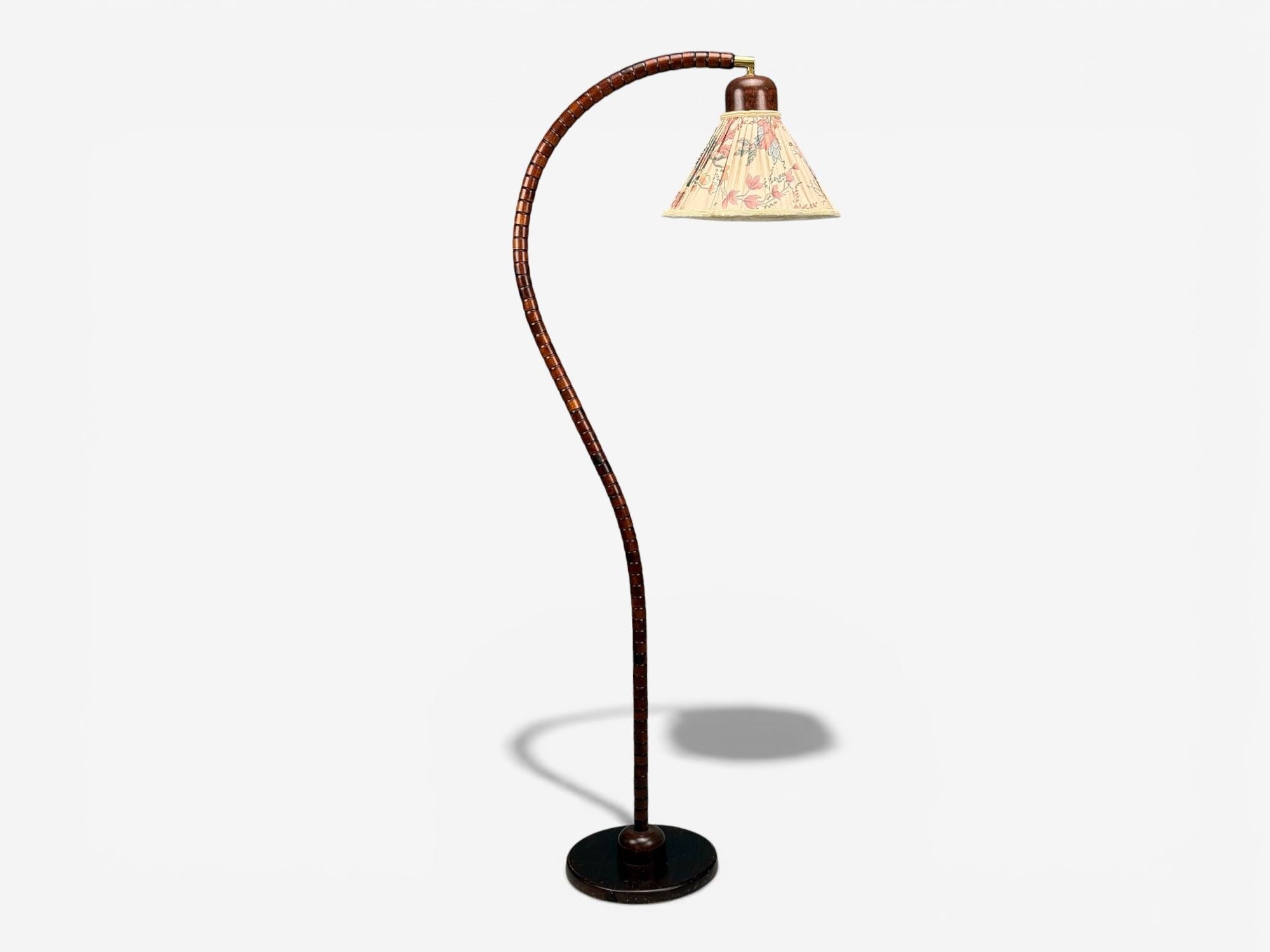 Markslöjd Attribution, Floor Lamp, Stained Wood, Fabric, Sweden, 1970s