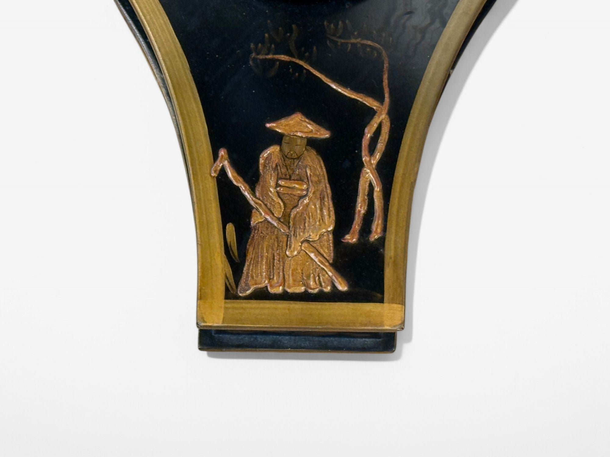 Chinoiserie Style, Crackle Lacquer, Giltwood, Floor Lamp with Shelf, USA, 20th C