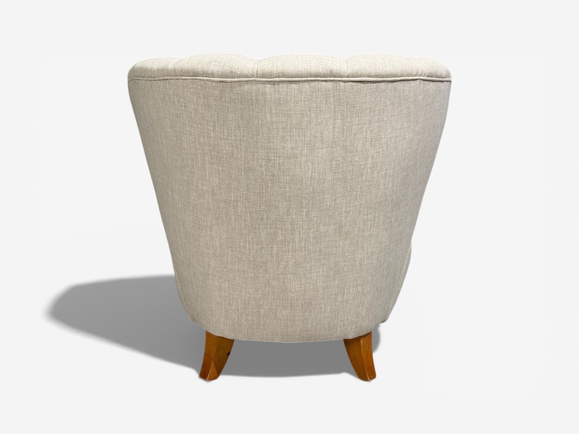 Carl-Johan Boman, Easy Chairs, Beige Linen, Wood, Finland, 1950s