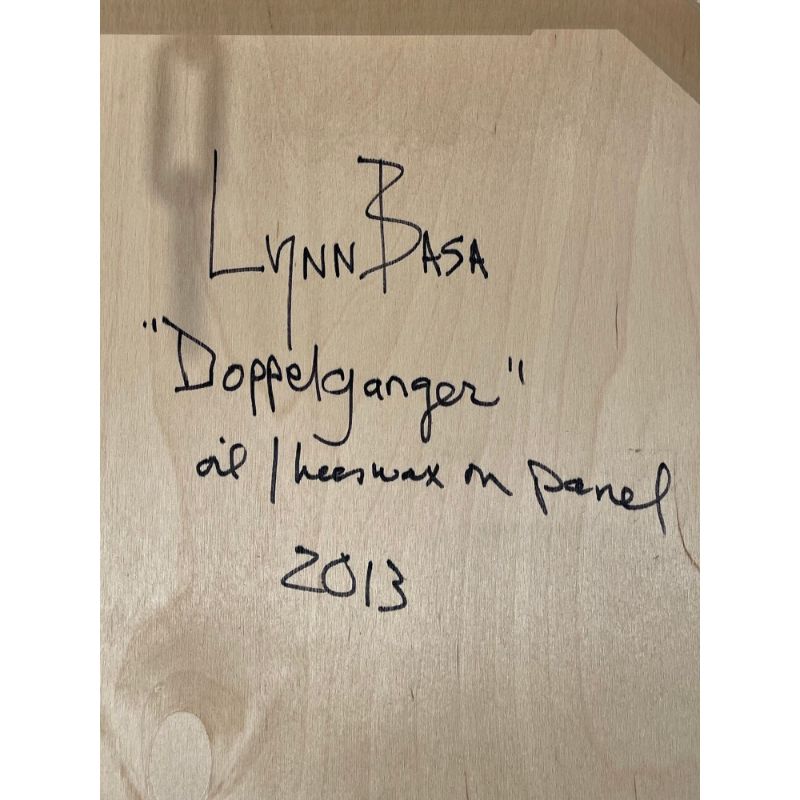 Lynn Basa Encaustic Black and White Stripe Panel "Doppleganger" 2013