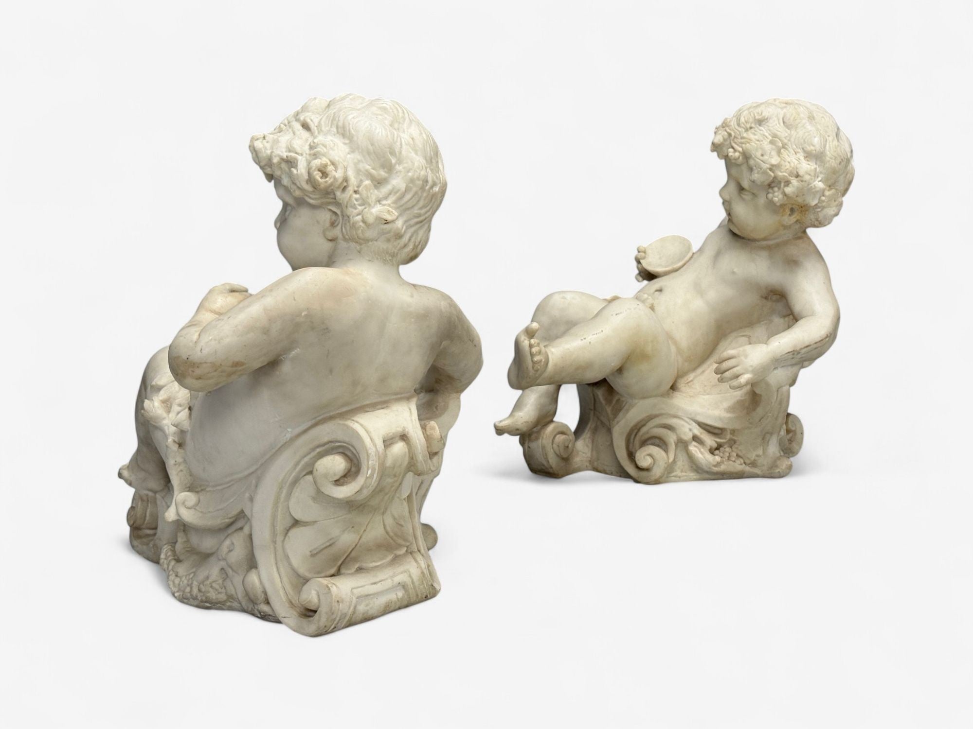 Neoclassical, Faux Marble, Seated Angel Busts on Sleighs, Italy, 1960s