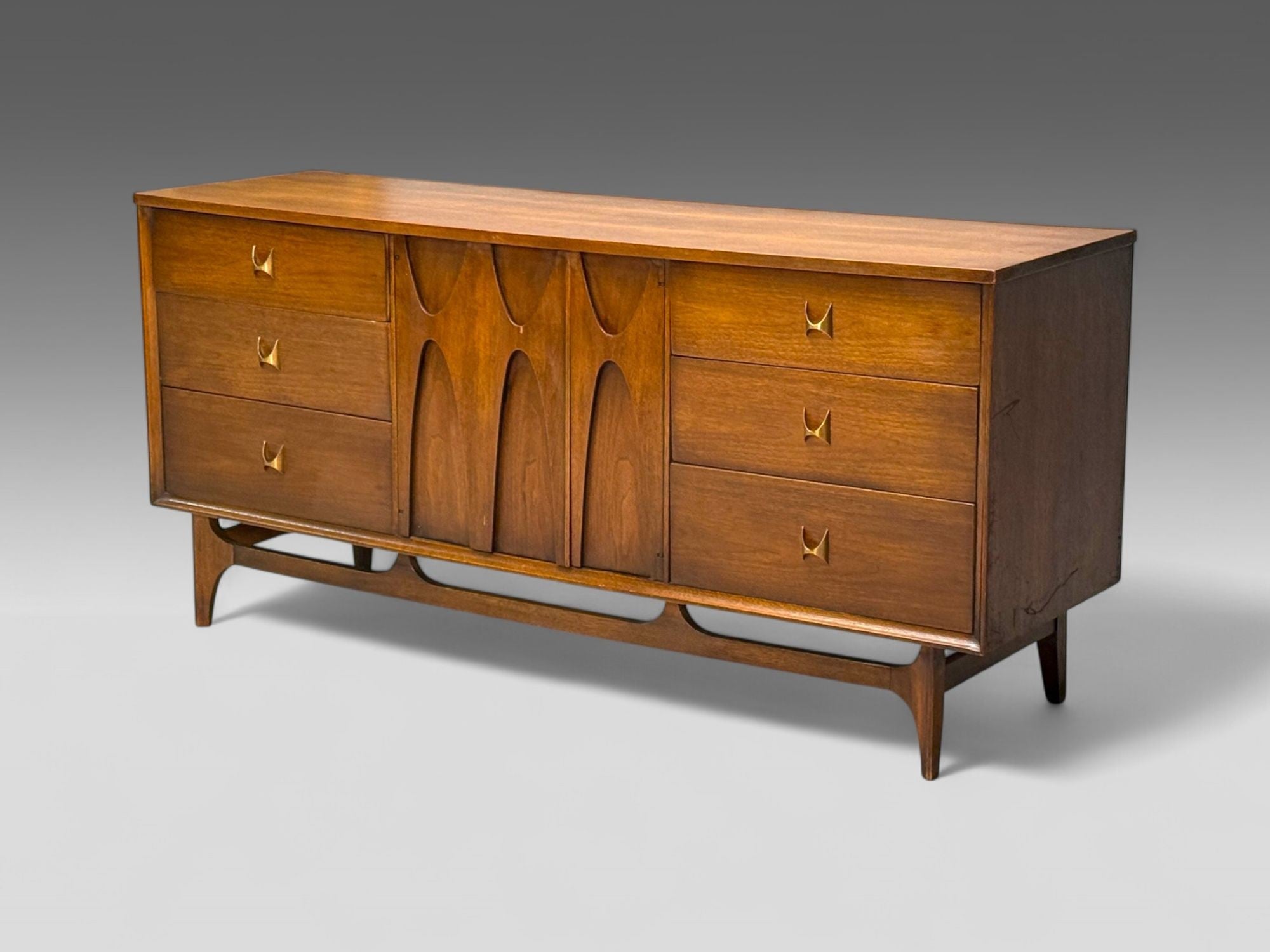 Broyhill Brasilia, Mid-Century Modern, Walnut, Brass, Highboy, USA, 1960s