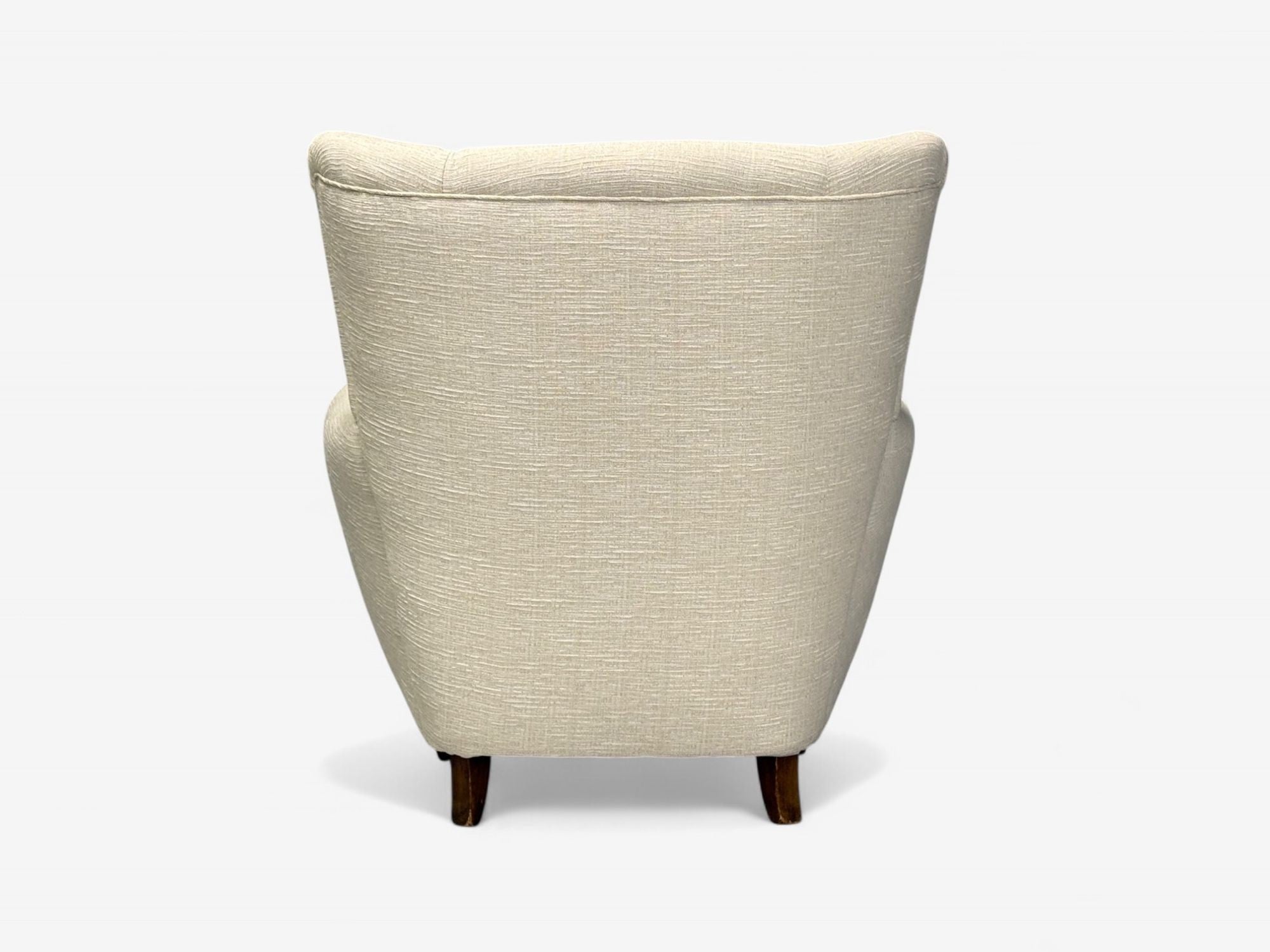 Italian Modern, Stained Wood, Beige Tweed Fabric, Club Chairs, Italy, 1940s