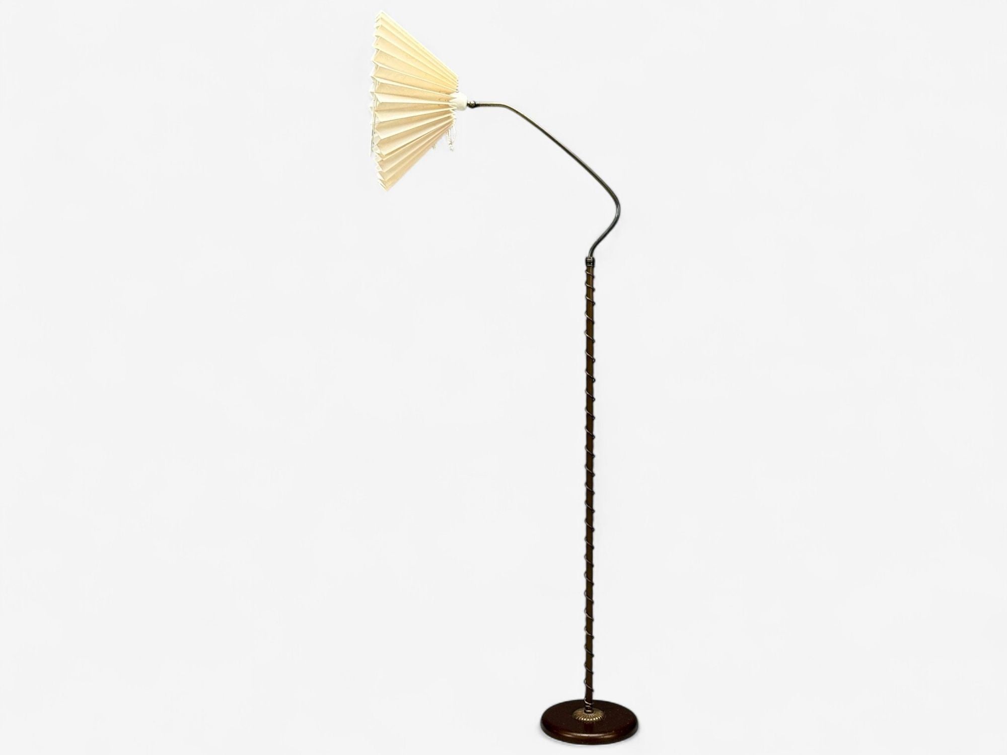 Swedish Modern, Brass, Fabric, Floor Lamp, Sweden, 1950s