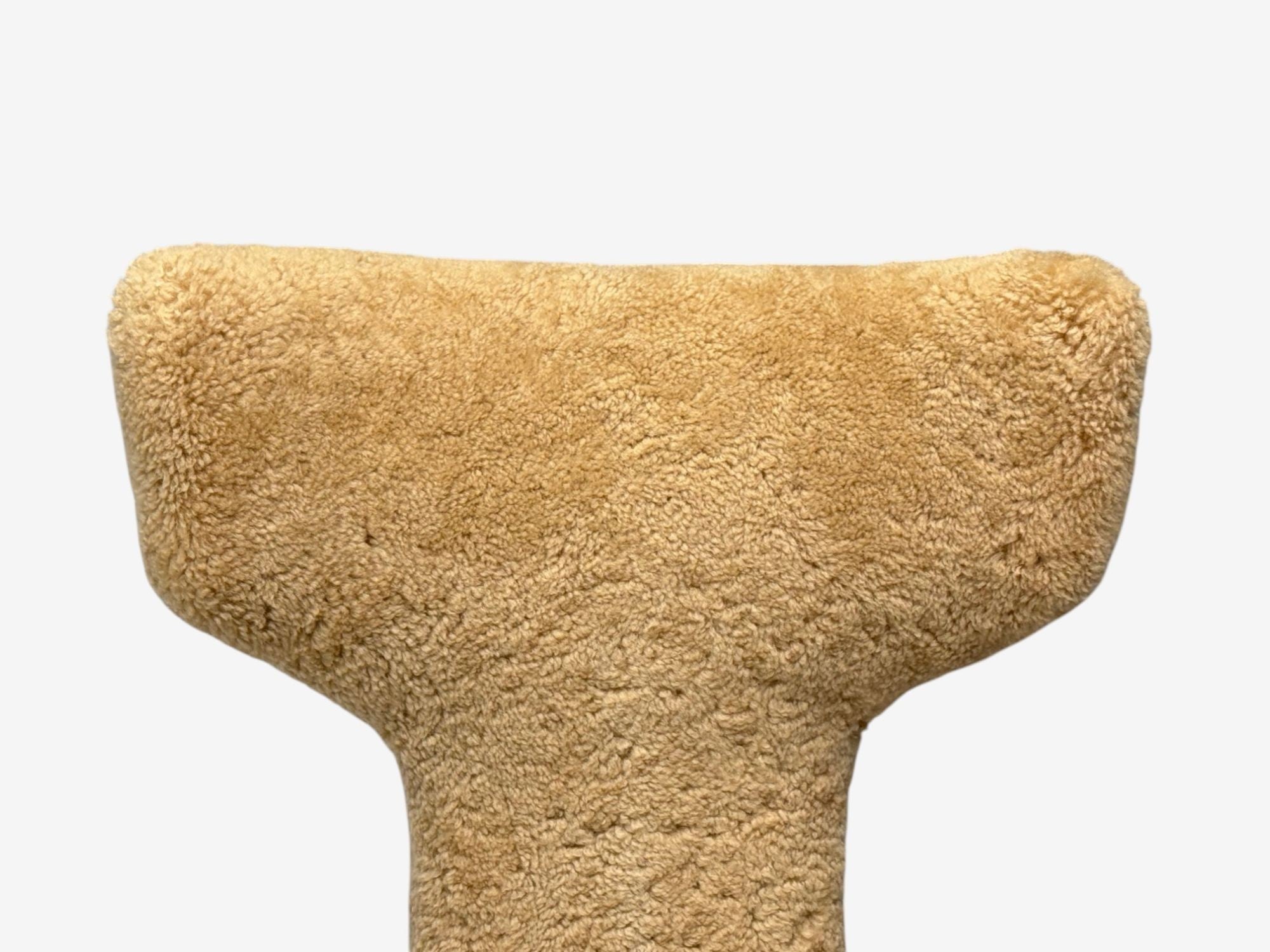 Renzo Zavanella, Honey Sheepskin, Wood, Rare Lounge Chairs, Italy, 1950s