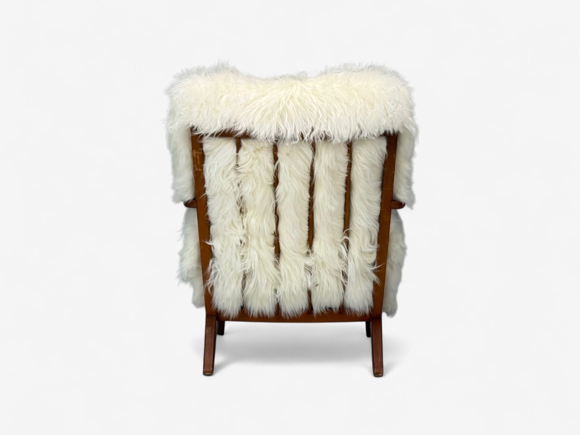 Danish Modern, Beech, Mongolian Fur, Lounge Chair, Denmark, 1950s