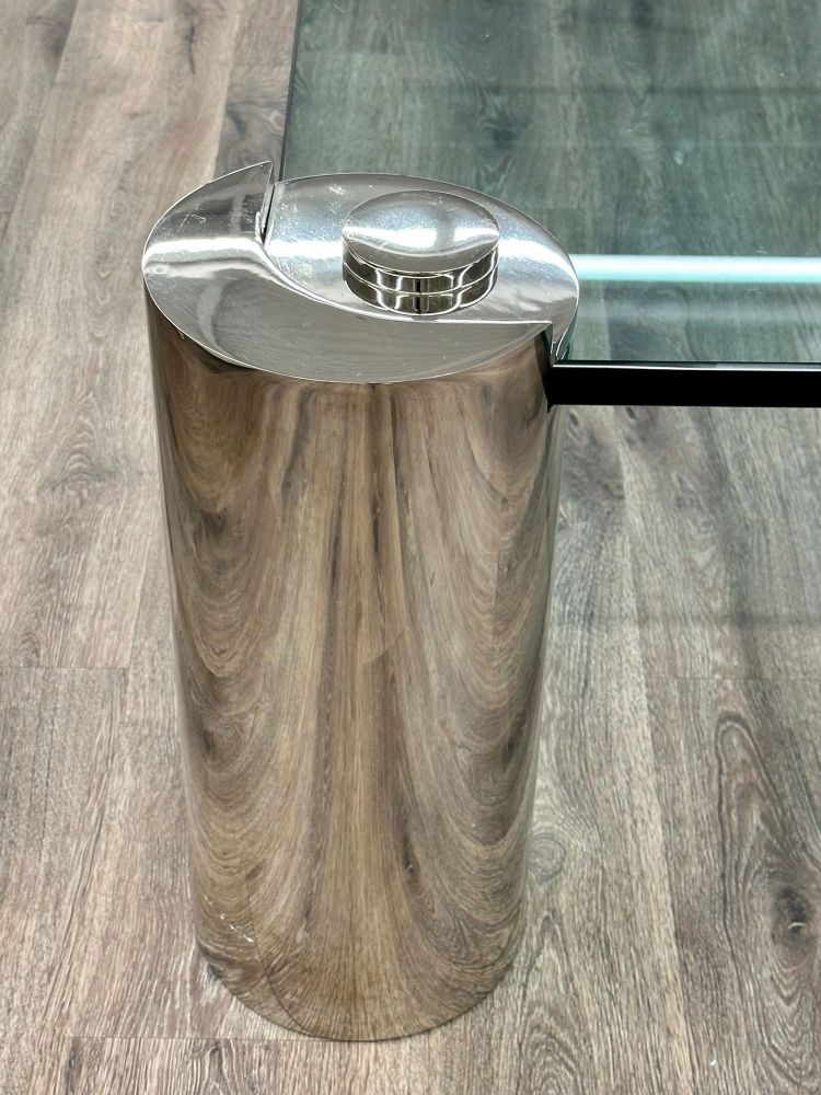 Mid-Century Modern Karl Springer Signed Chrome Coffee, Cocktail Table, Glass Top
