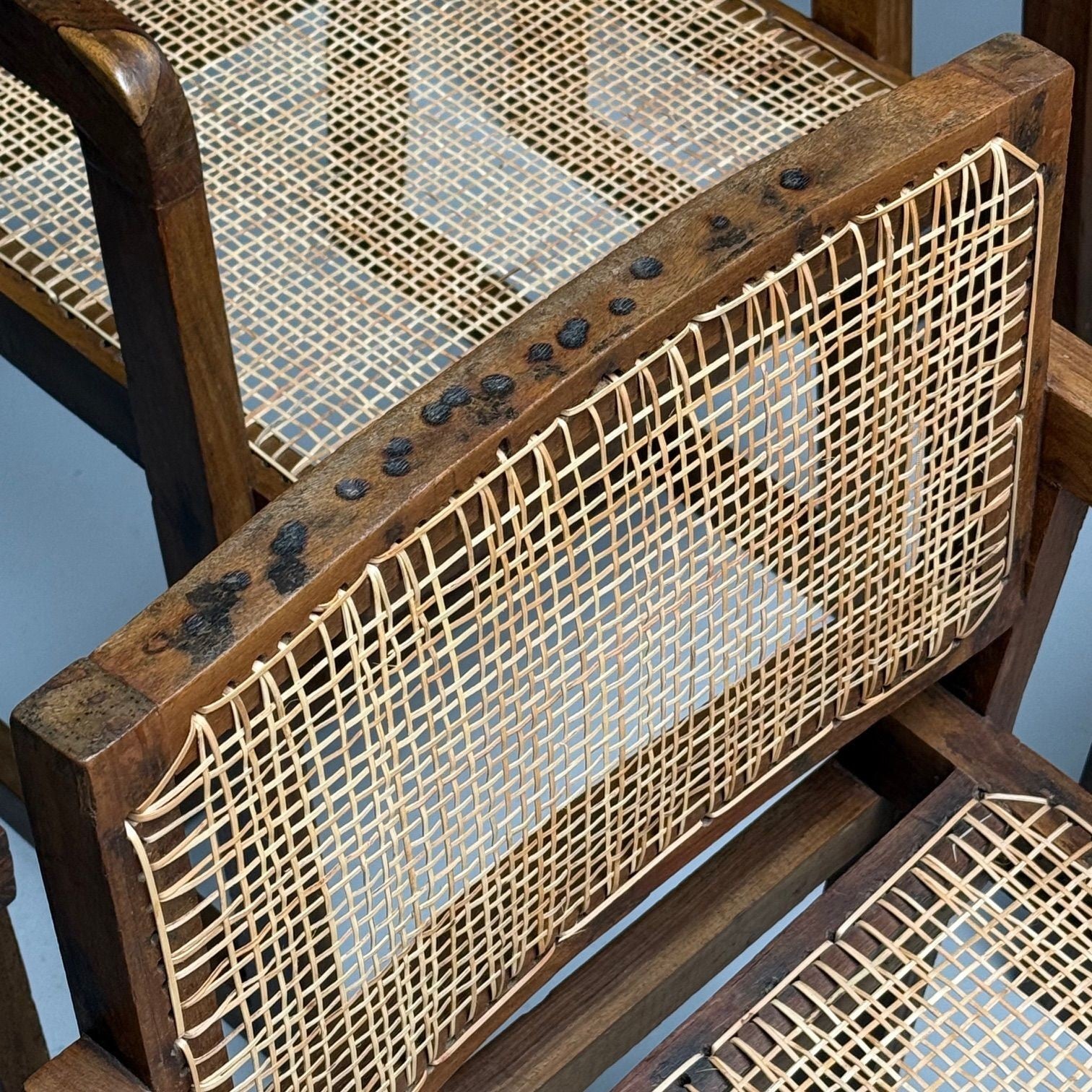 Pierre Jeanneret, French Mid-Century Modern, 12 Box Dining Chairs, Teak, Cane