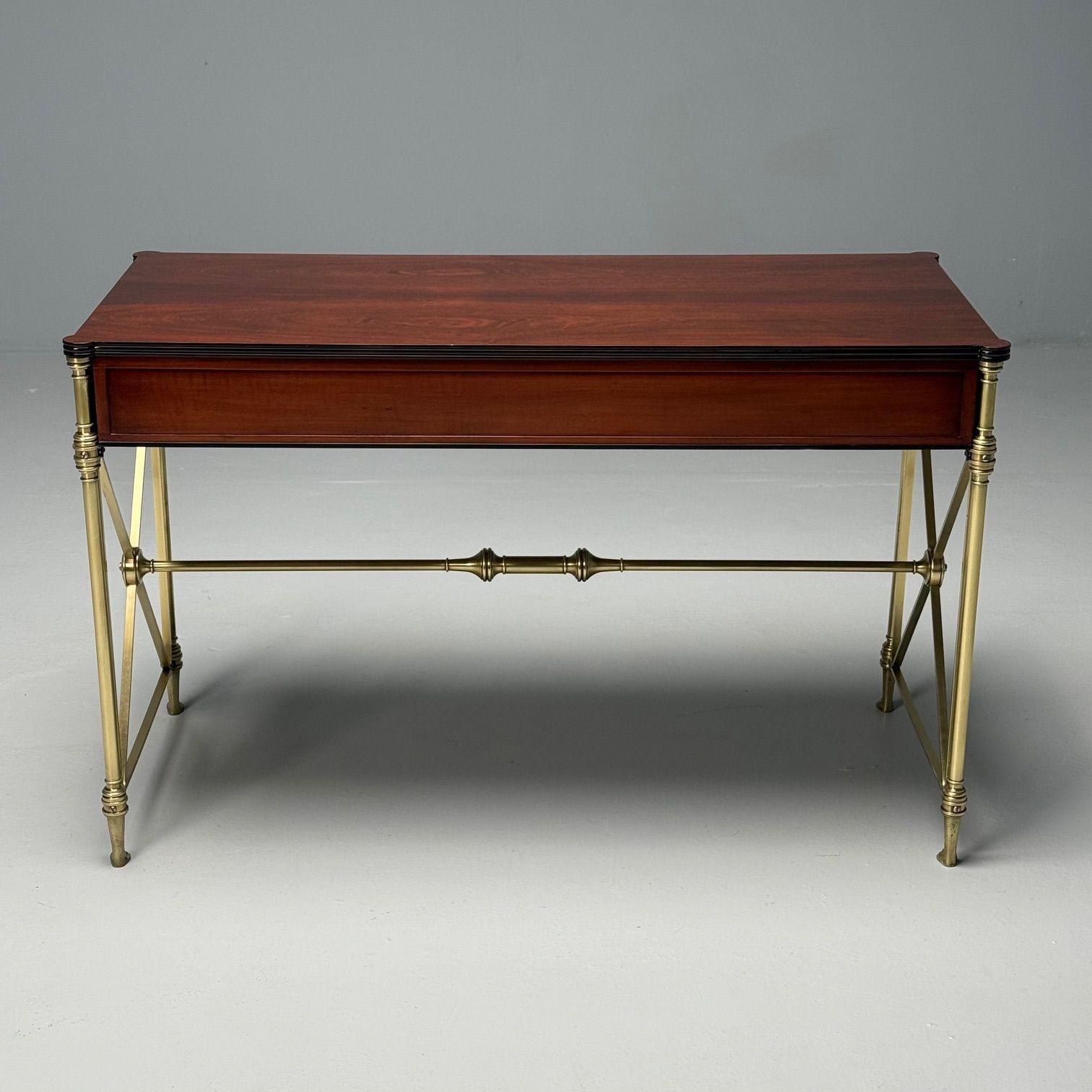 Kittinger, English Regency, Campaign Desk, Rosewood, Satinwood, Brass, USA 1950s