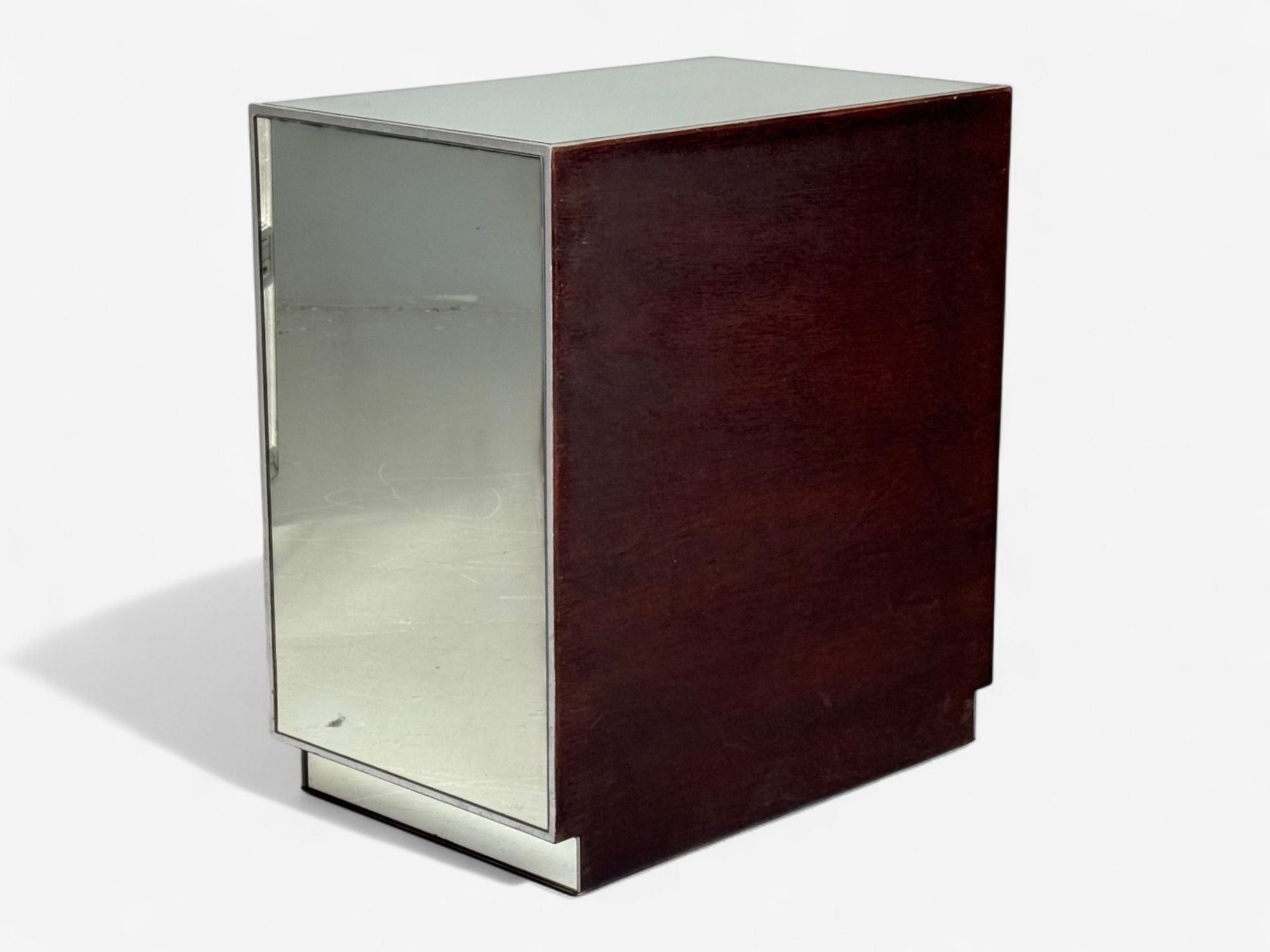 Hollywood Regency Style, Silver Leaf, Distressed Glass, Mirrored Nightstands