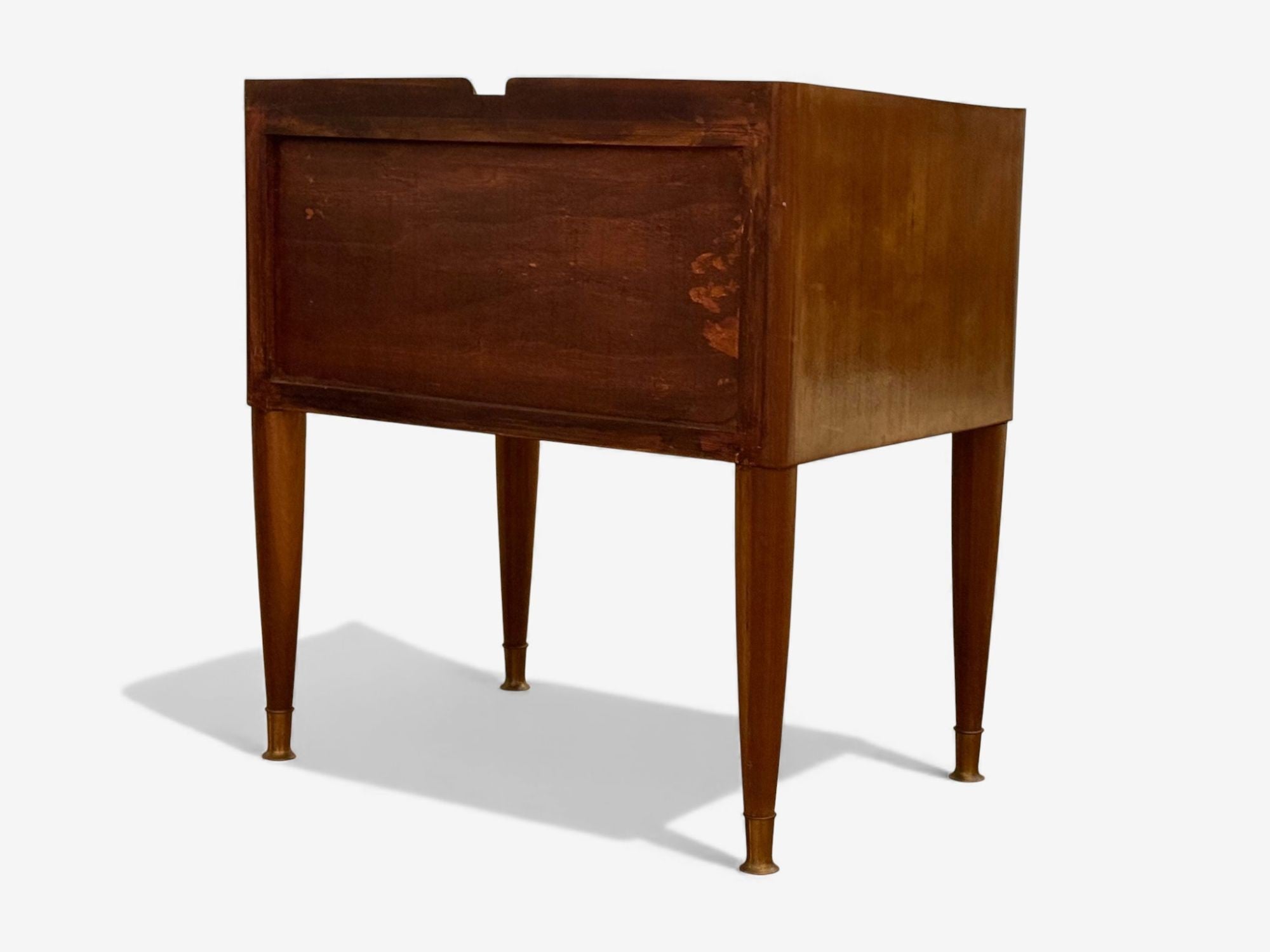 Italian Modern, Stained Wood, Brass, Glass, Nightstands, Italy, 1950s
