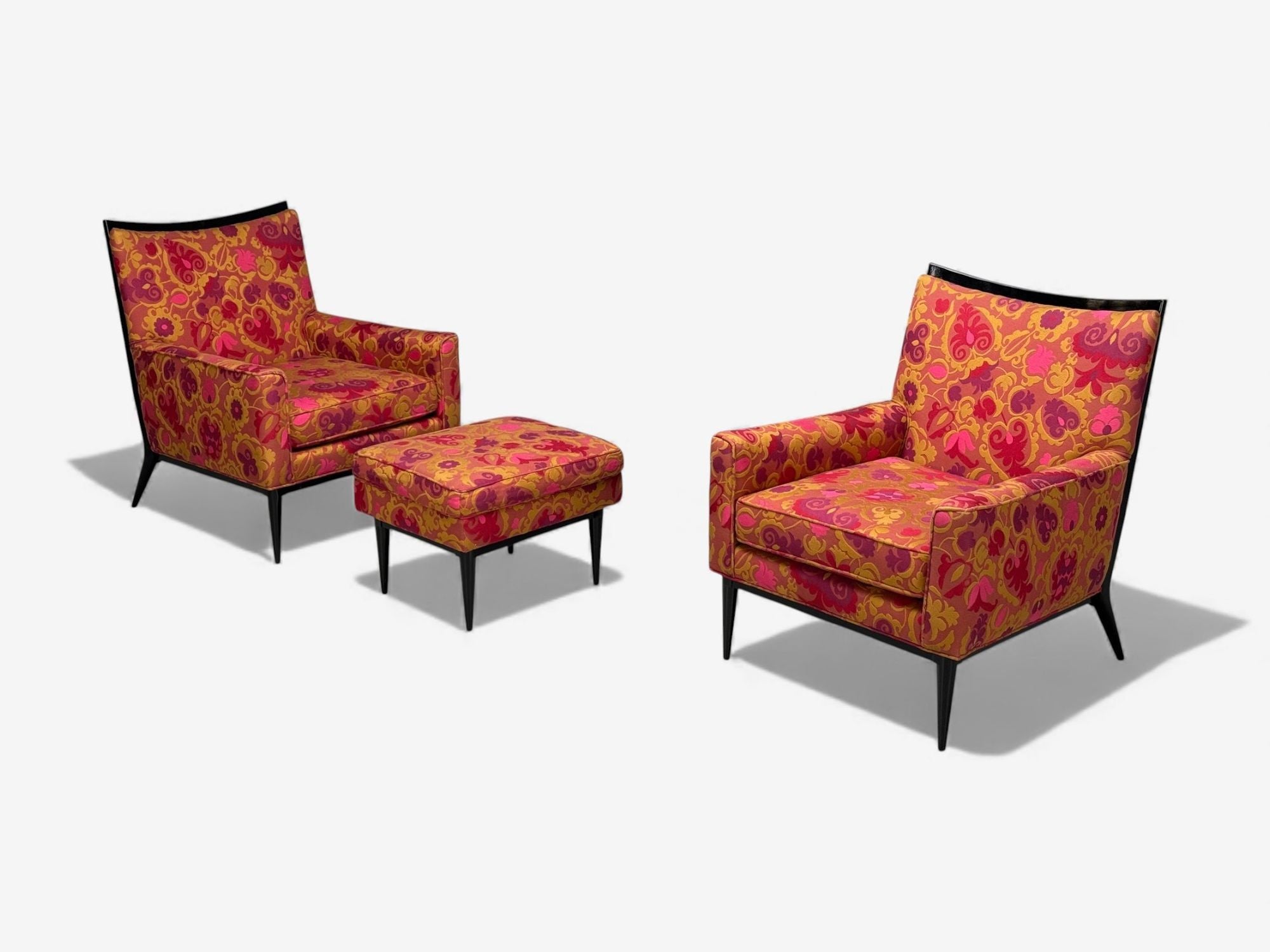 Paul McCobb, Ebonized Wood, Fabric, Lounge Chairs, USA, 1950s