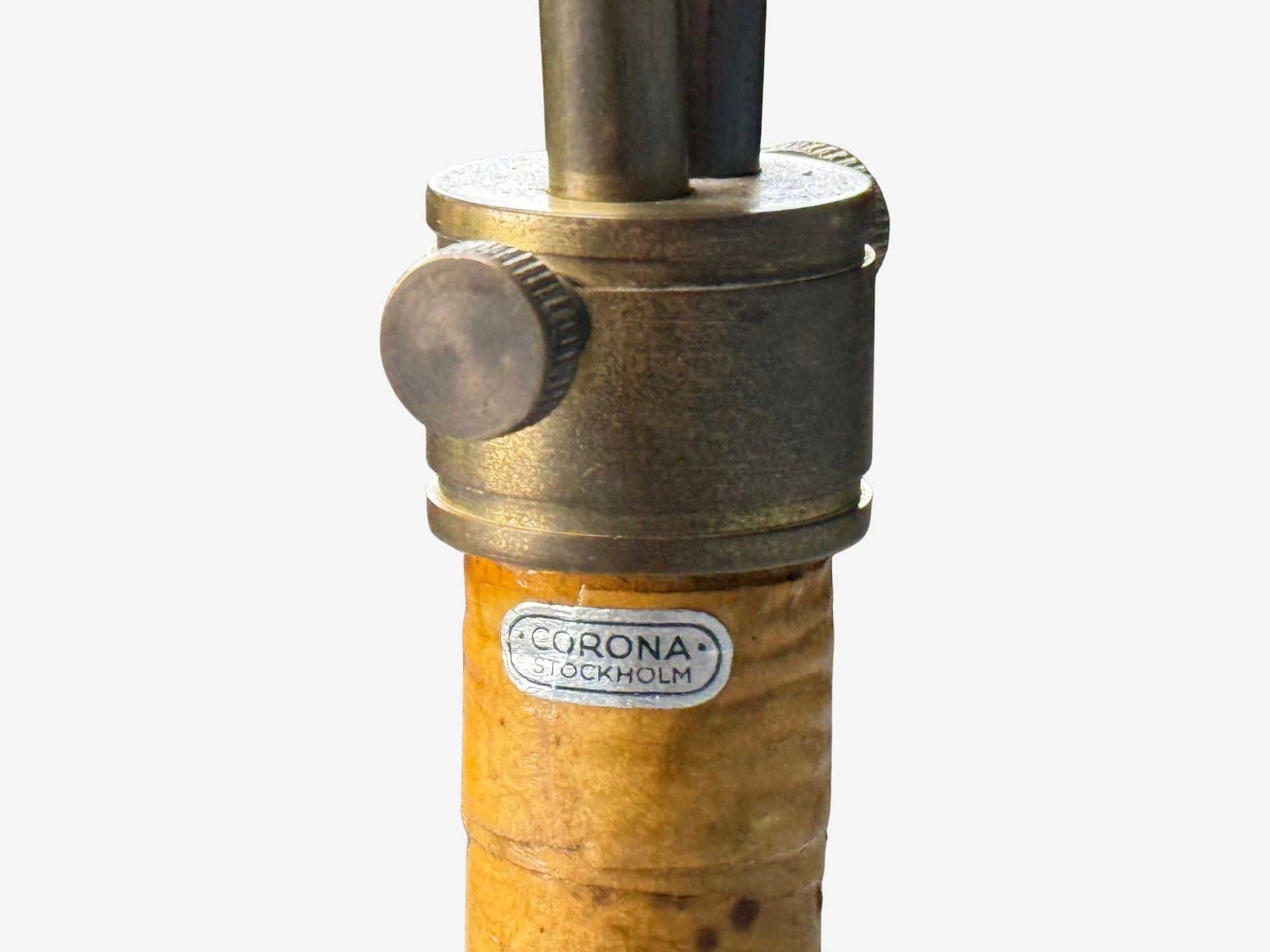 Corona Belysning, Floor Lamp, Wood, Brass, Fabric, Sweden, 1940s