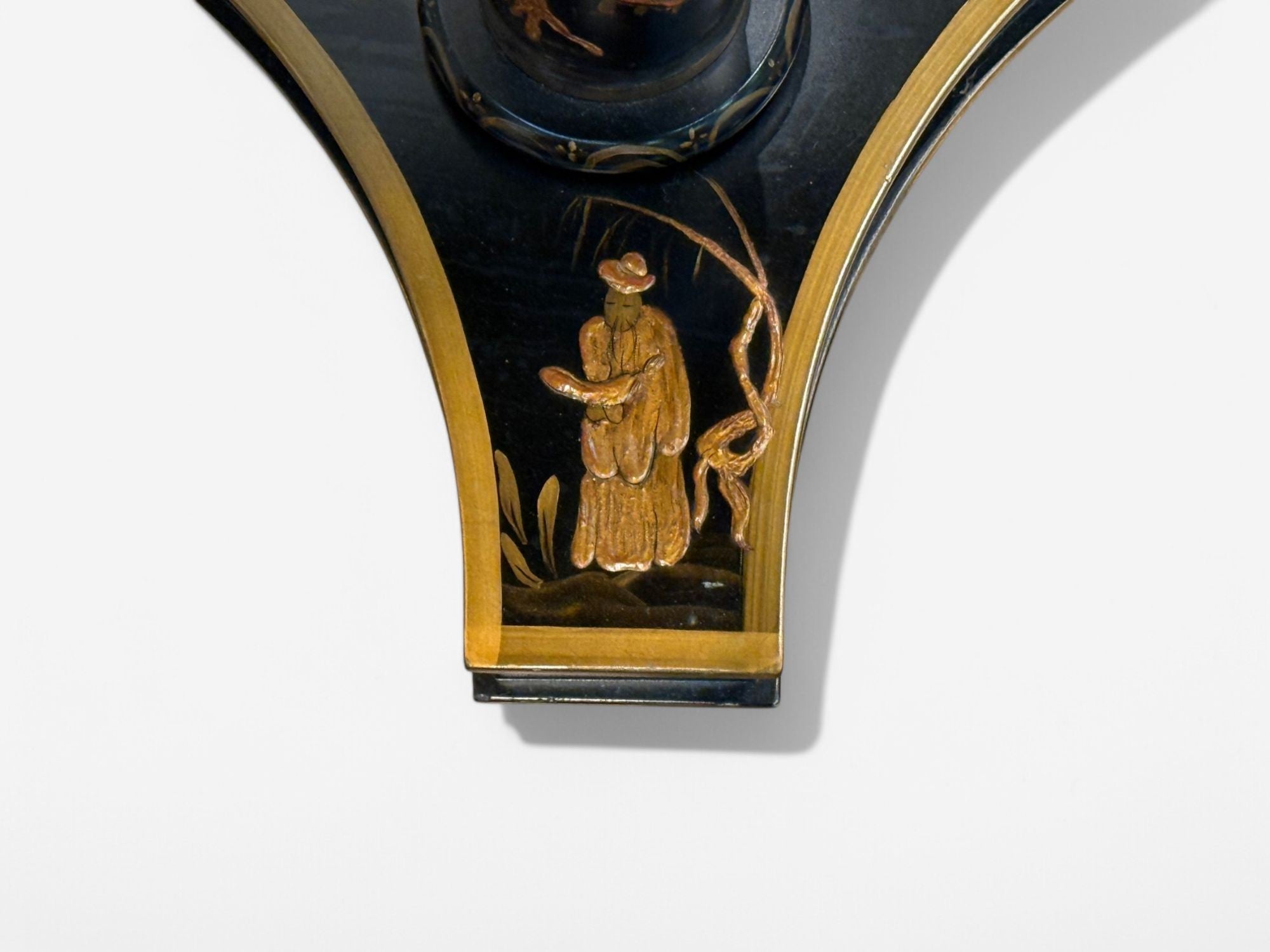 Chinoiserie Style, Crackle Lacquer, Giltwood, Floor Lamp with Shelf, USA, 20th C