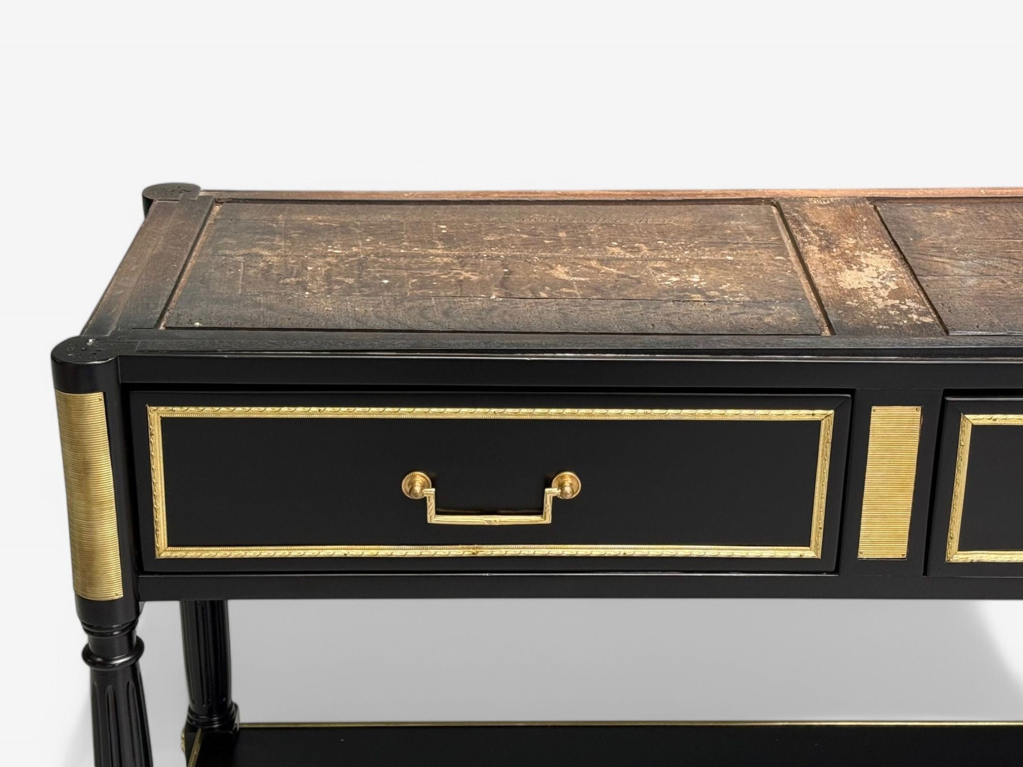 Maison Jansen attr, Hollywood Regency, Satin Black Mahogany, Large Console Table