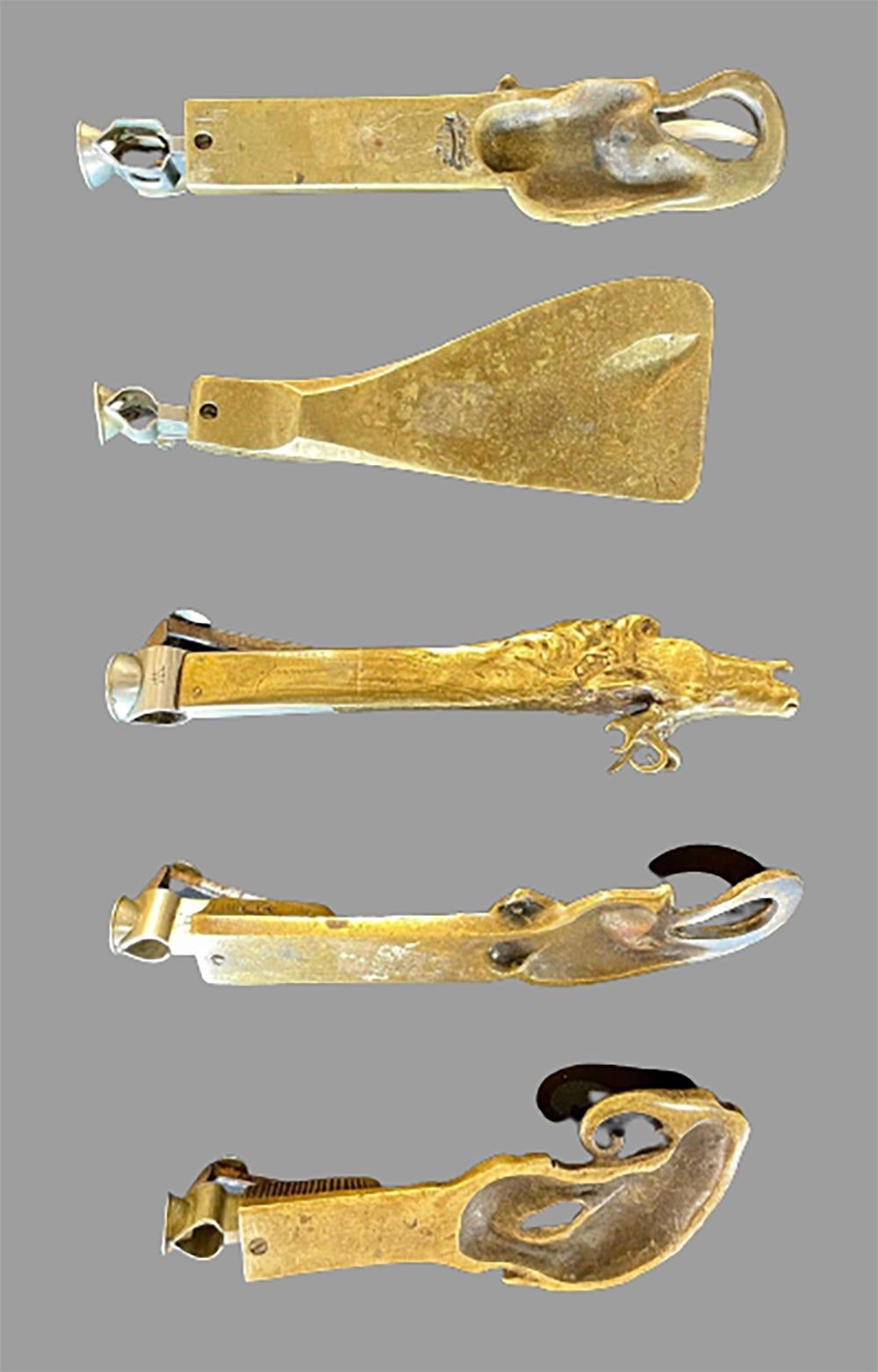 Collection of 5 Antique Metal Cigar Cutters Deer and Elephants