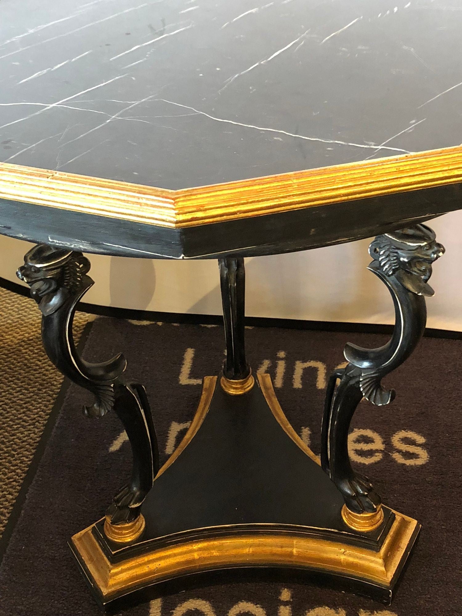 Ebony and Gilt Marble Top Octagonal Shaped Centre or End Table or Pedestal