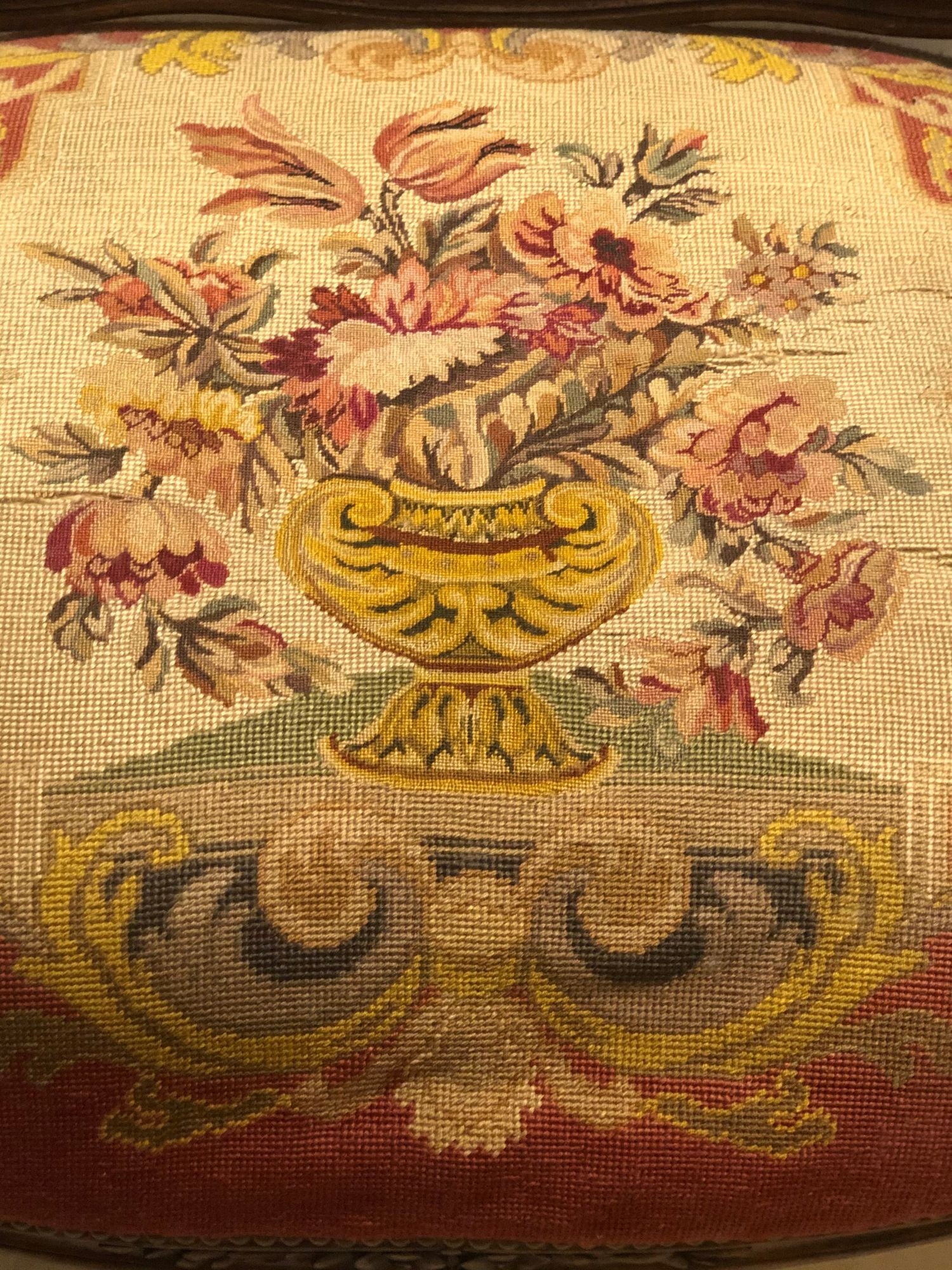 19th Century Louis XV Style Armchair Bergere Petite and Gros Point Upholstery