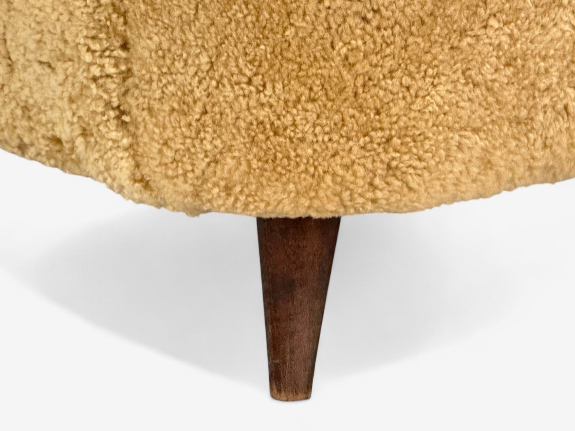 Renzo Zavanella, Honey Sheepskin, Wood, Rare Lounge Chairs, Italy, 1950s