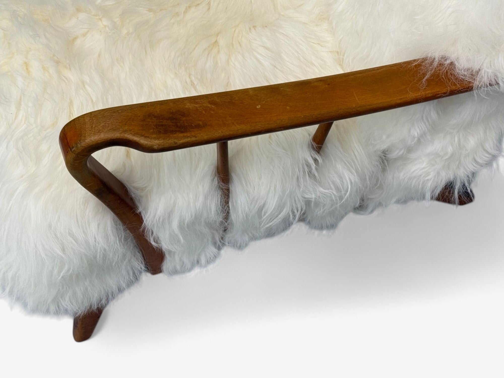 Danish Modern, Beech, Mongolian Fur, Lounge Chair, Denmark, 1950s