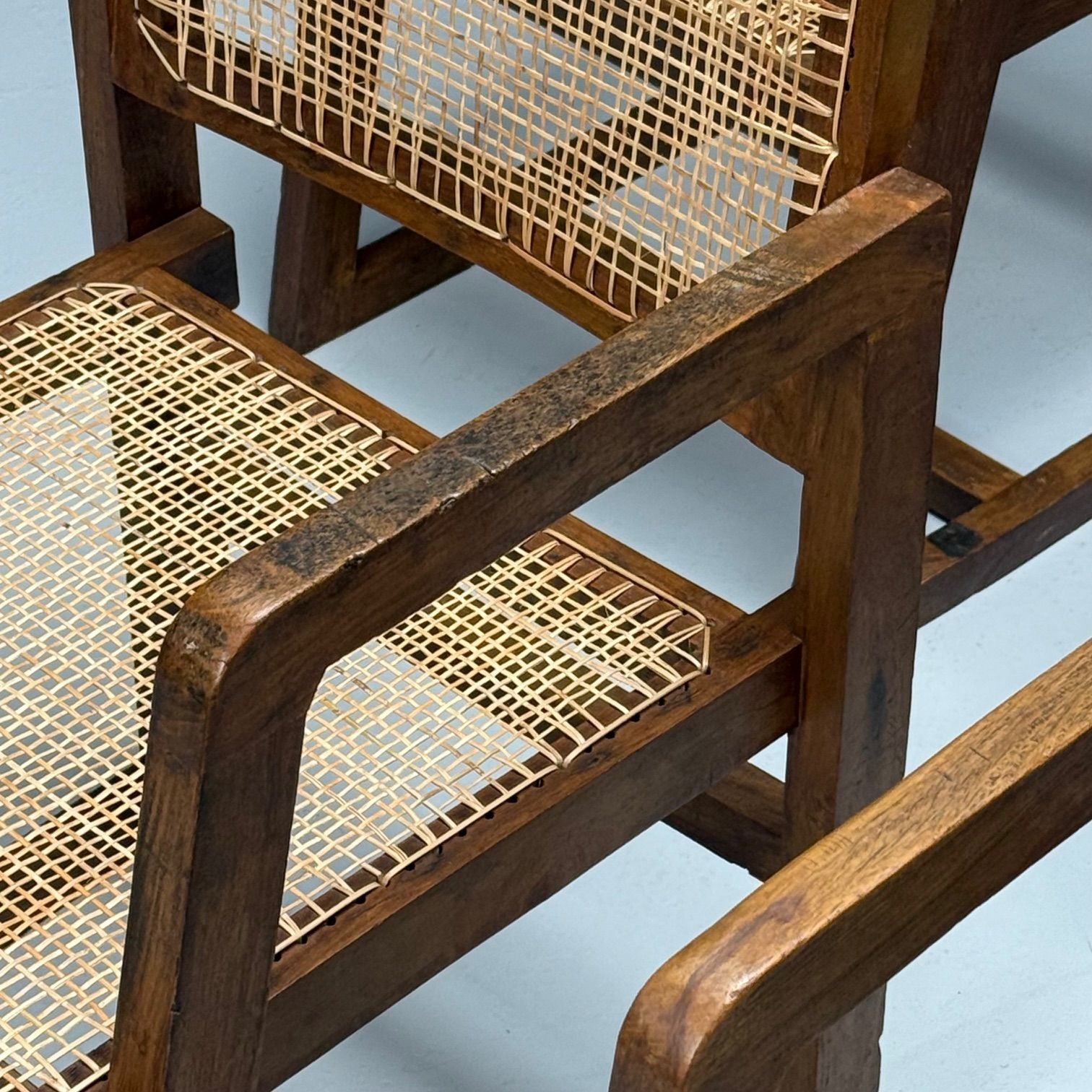 Pierre Jeanneret, French Mid-Century Modern, 12 Box Dining Chairs, Teak, Cane