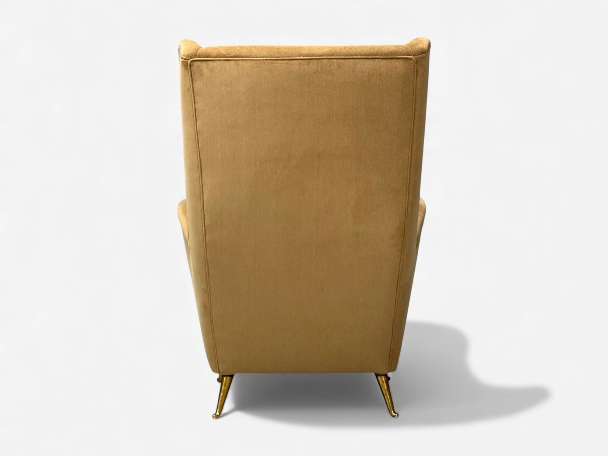ISA Bergamo, Camel Velvet, Bronze, Wingback Chairs, Italy, 1950s
