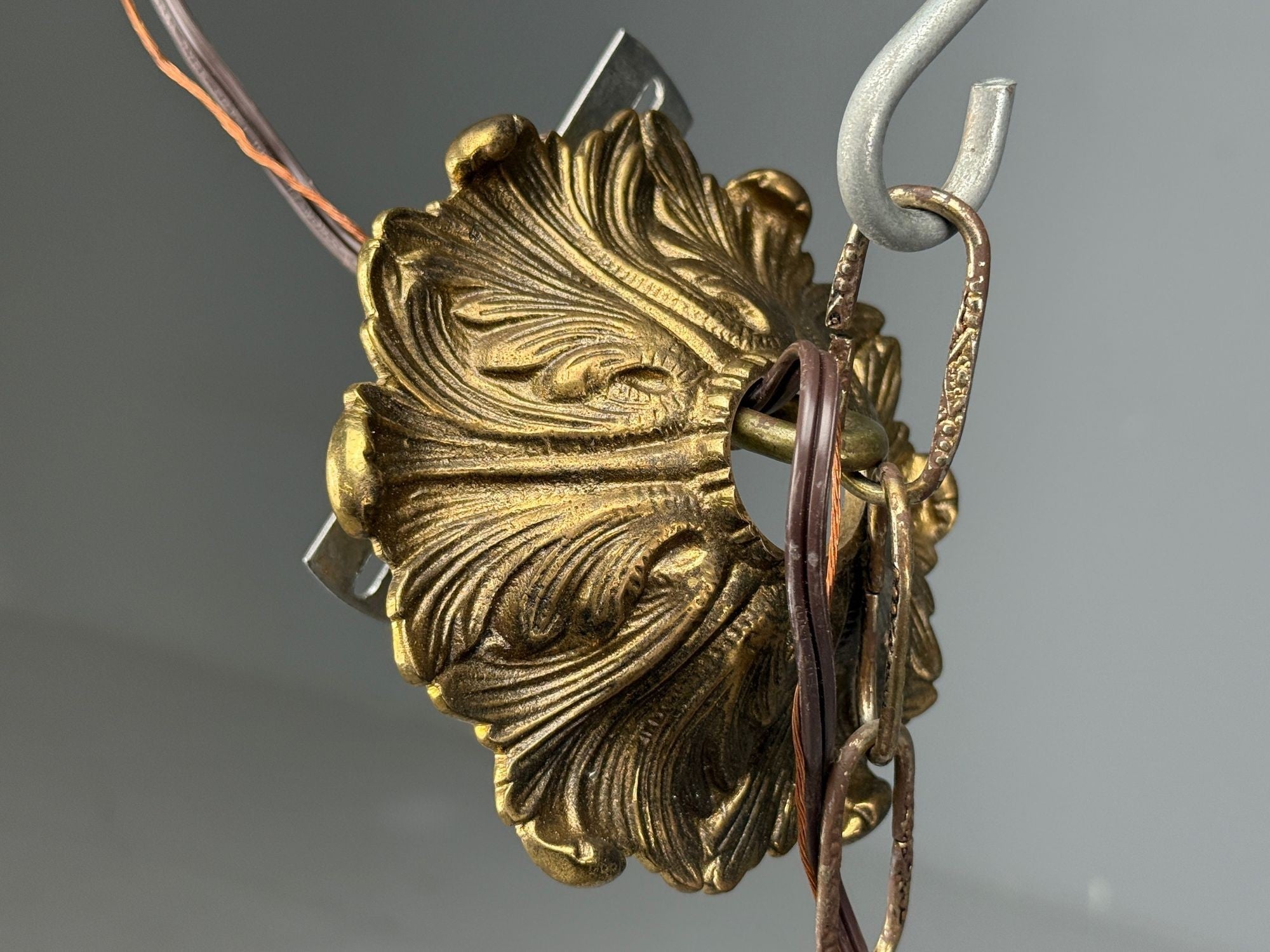 Belle Epoque Style, Basket Chandelier, Bronze, Porcelain, 1940s