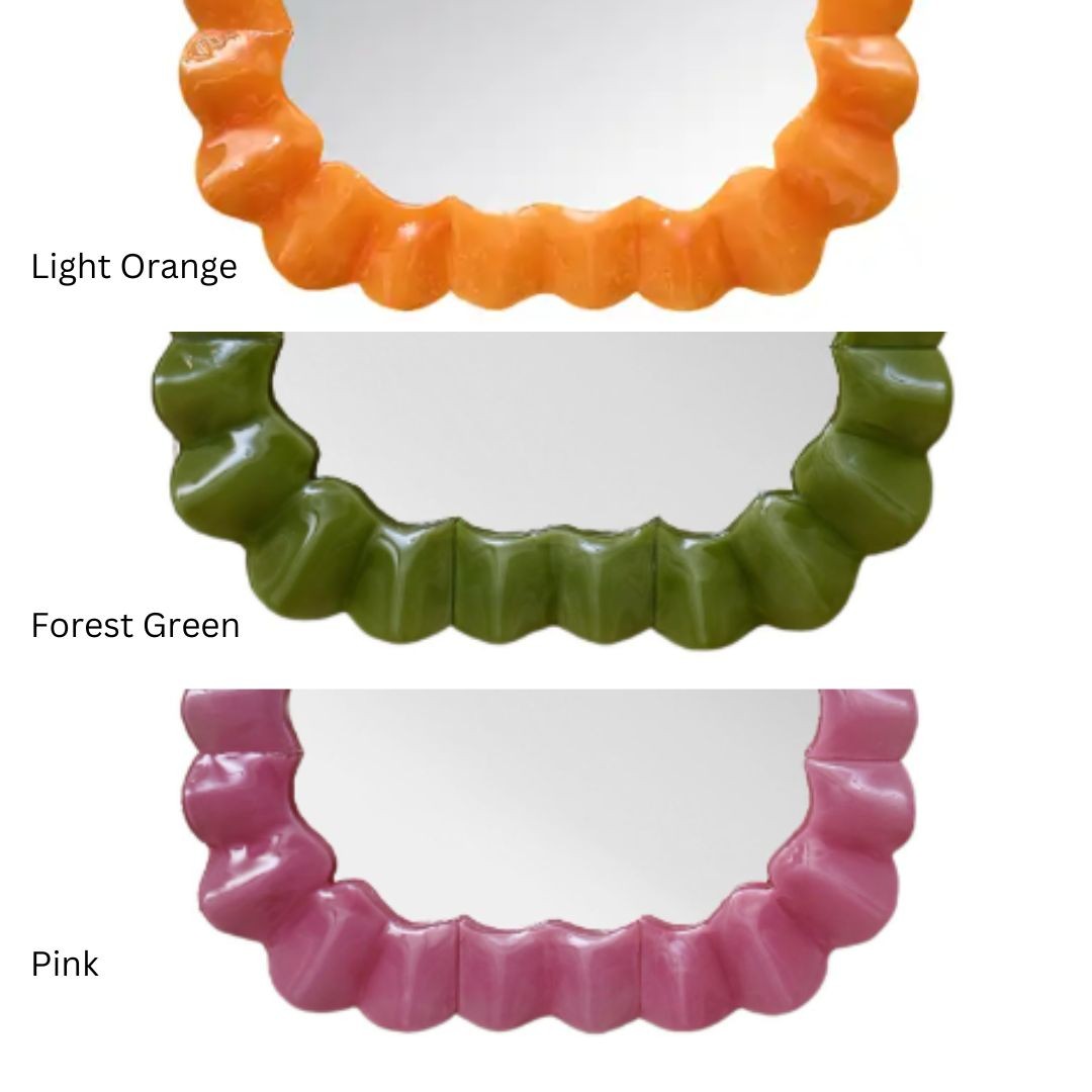 Modern Ruffle Wall Mirrors, White Murano Glass, Brass, Italy, 21st c.