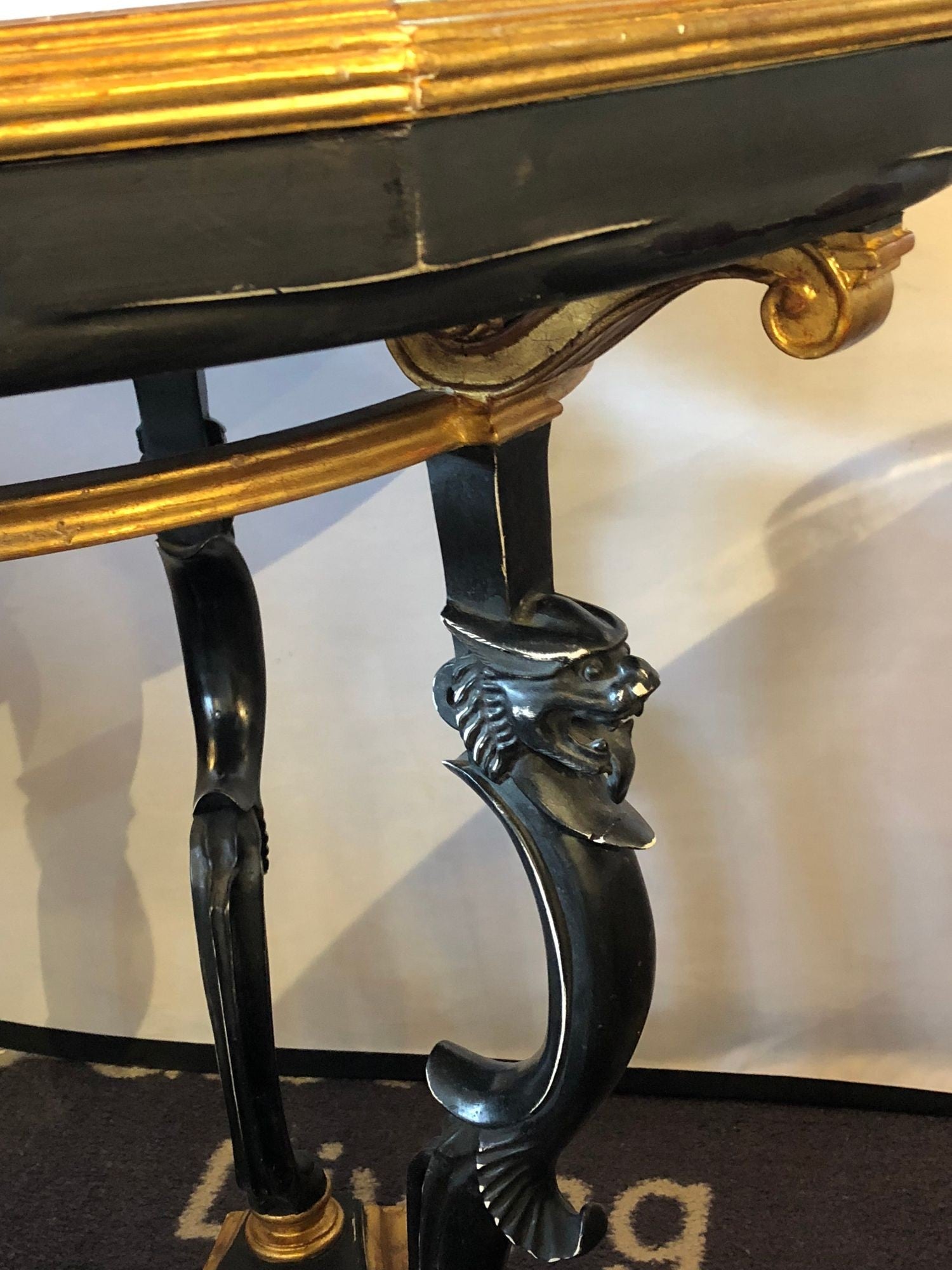 Ebony and Gilt Marble Top Octagonal Shaped Centre or End Table or Pedestal