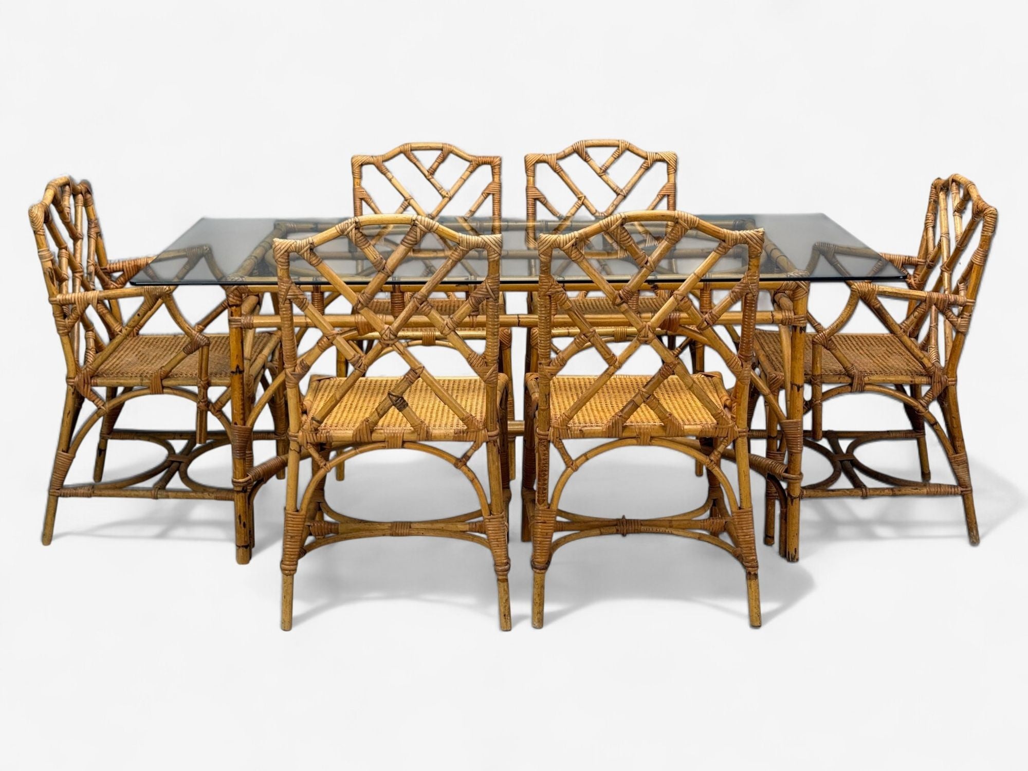 Dal Vera, Italian Modern, Bamboo, Cane, Six Dining Chairs, Italy, 1950s