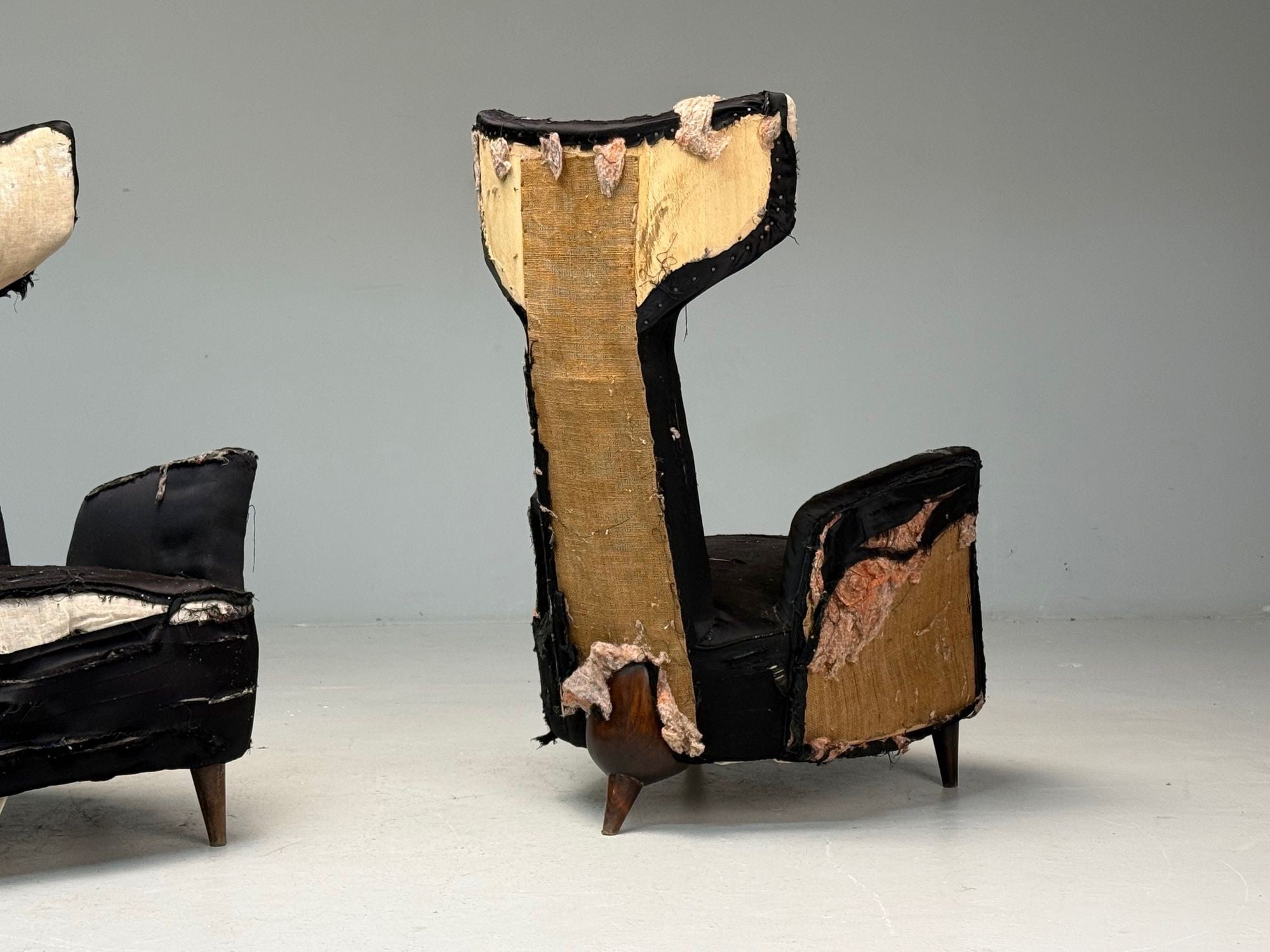 Renzo Zavanella, Honey Sheepskin, Wood, Rare Lounge Chairs, Italy, 1950s