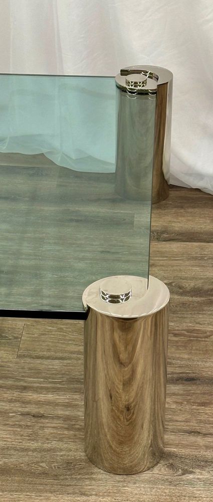 Mid-Century Modern Karl Springer Signed Chrome Coffee, Cocktail Table, Glass Top