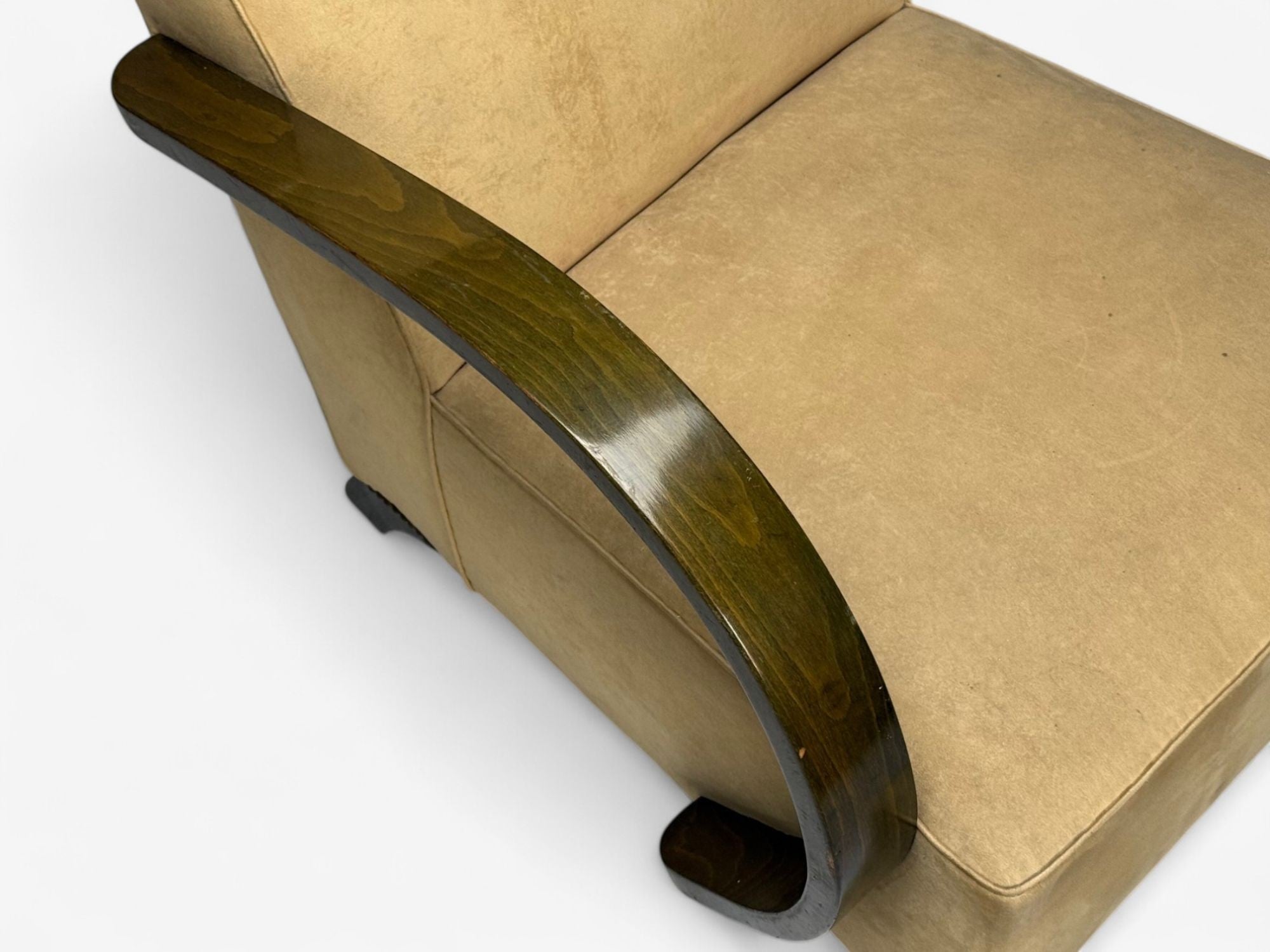 Vittorio Valabrega, Beige Velvet, Bentwood, Lounge Chairs, Italy, 1940s