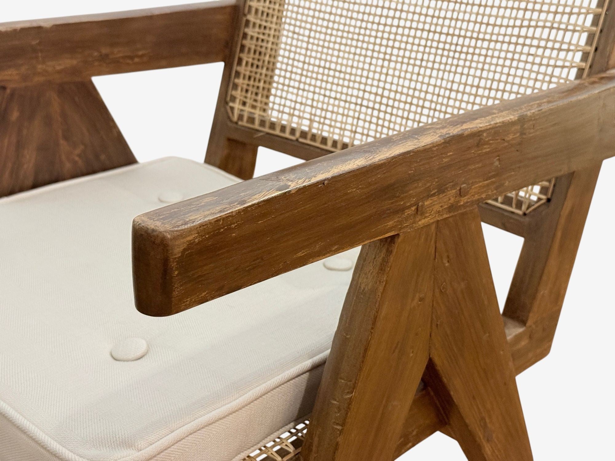 Pierre Jeanneret, Teak, Cane, Low Easy Chairs, Chandigarh, India c. 1960s