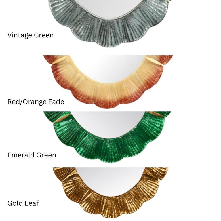 Contemporary, Oval Wall Mirrors, Scallop Motif, Murano Glass, Gilt Gold, Italy, 21st C.