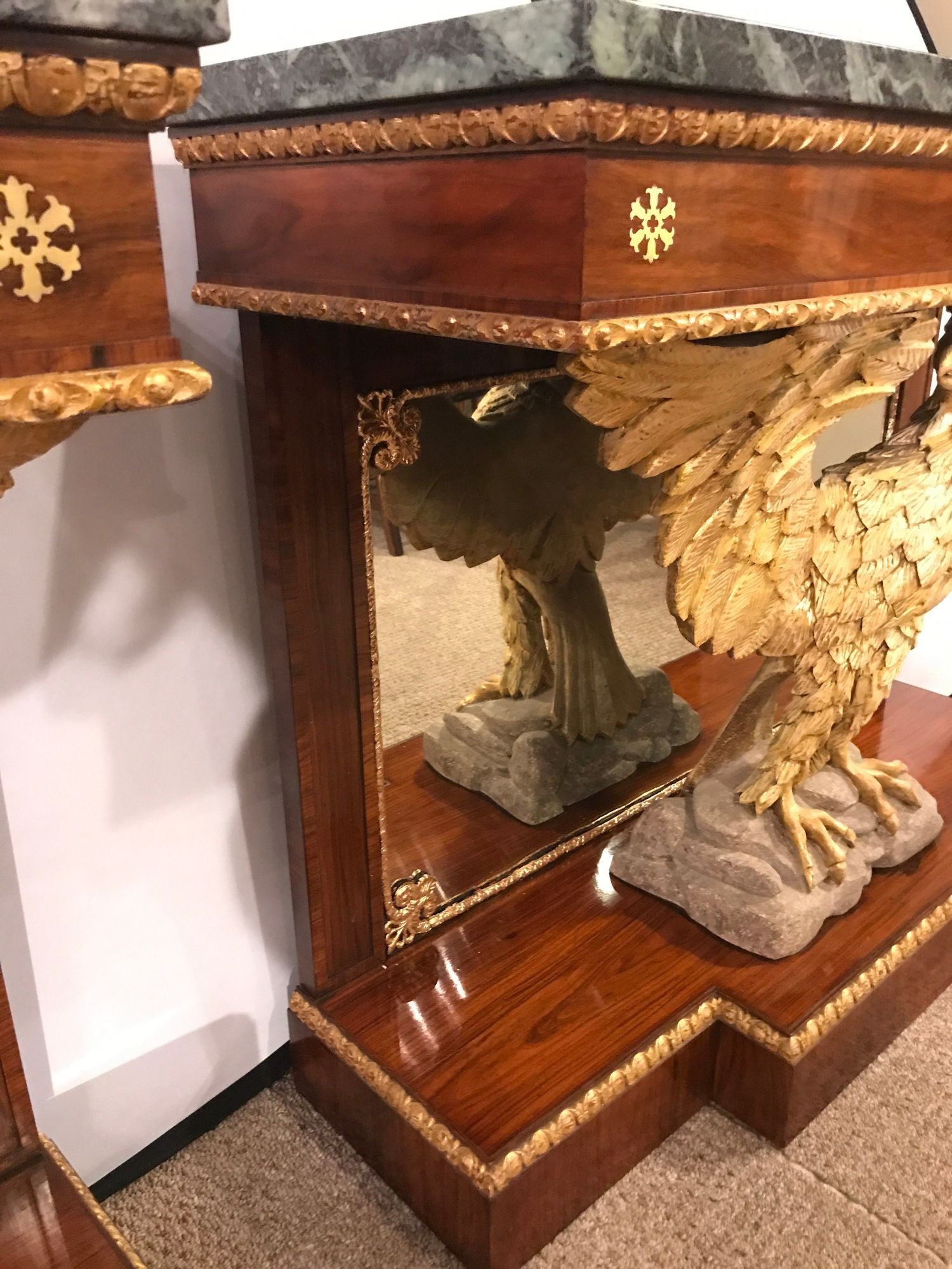 Pair of Monumental Federal Style Console Table with Carved Opposing Eagles
