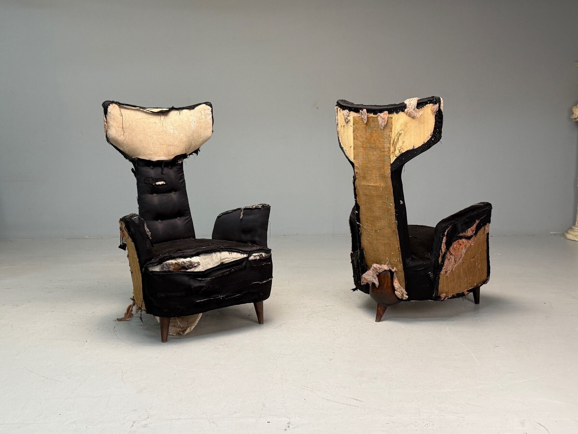 Renzo Zavanella, Honey Sheepskin, Wood, Rare Lounge Chairs, Italy, 1950s