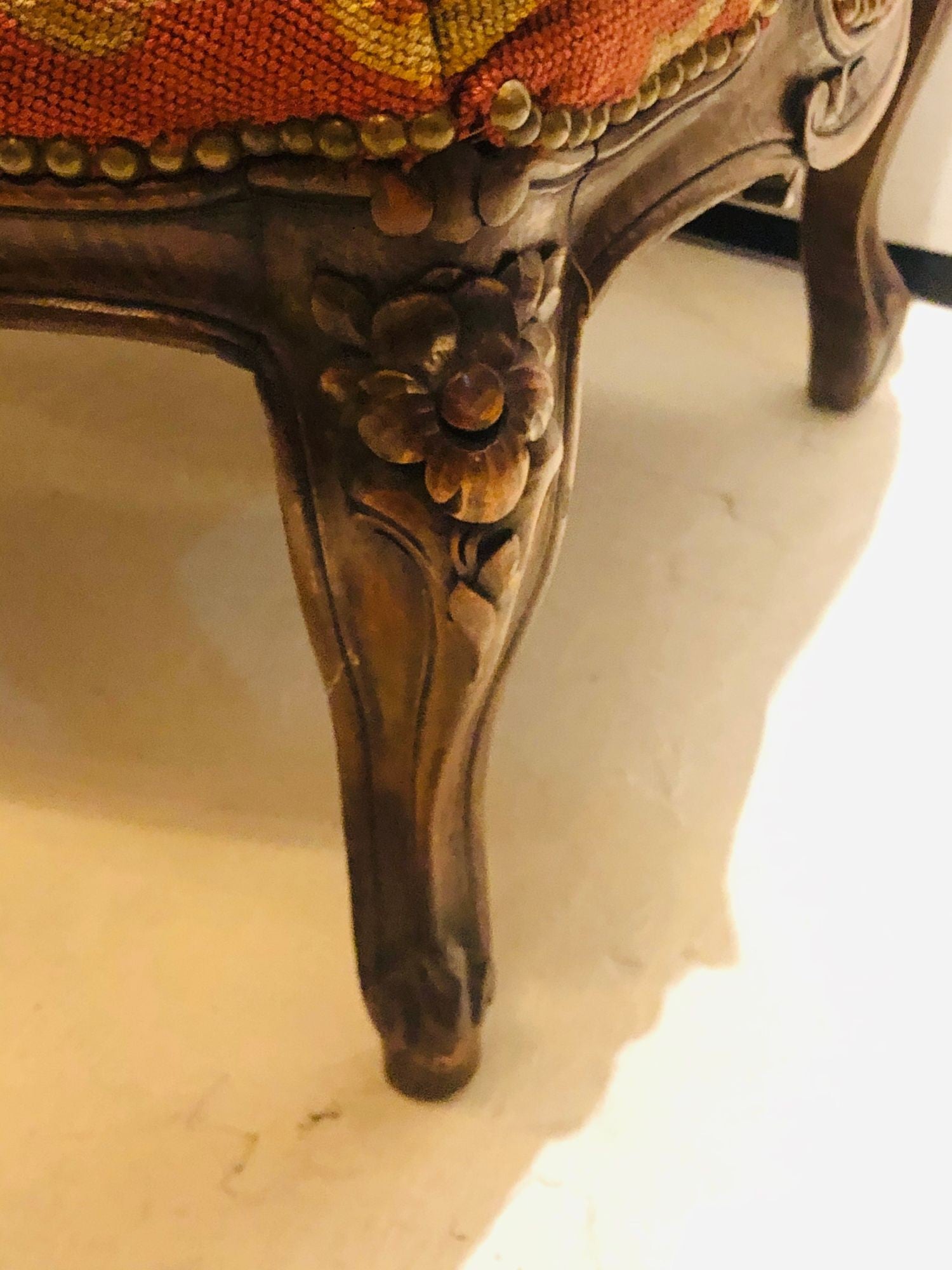 19th Century Louis XV Style Armchair Bergere Petite and Gros Point Upholstery