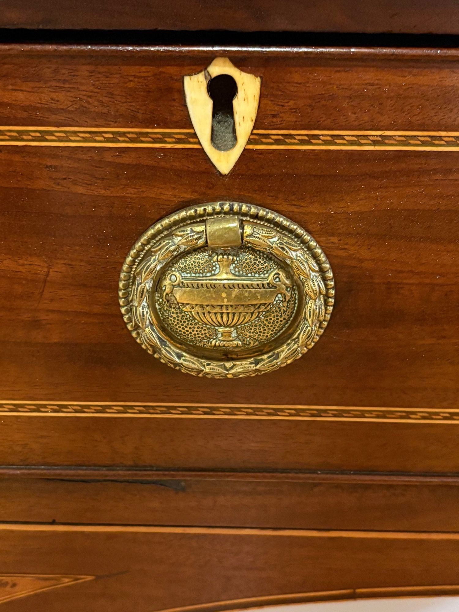 George lll, Mahogany, Inlaid Wood, Satinwood, Brass, Sideboard, England, 18th/19th C.