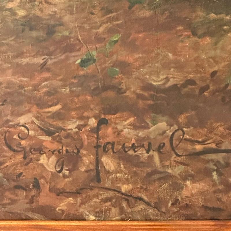 Monumental Oil Canvas, Georges Henri Fauvel, Hunting Dogs with Master, 19th Cent